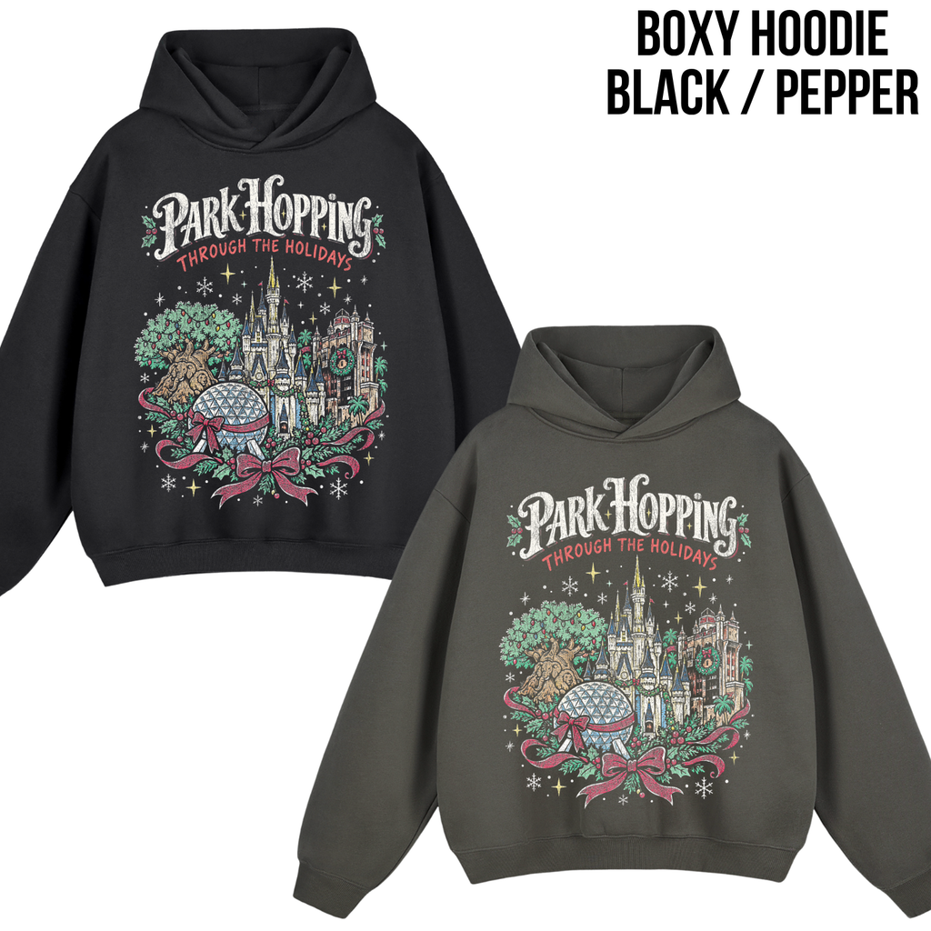 Disney Park Hopping Christmas Shirt – Four Parks Holiday Icons Graphic Shirt, Disney World Holiday Fan Gift, Disney Christmas Park Hopper Shirt, Disney Holiday Merch