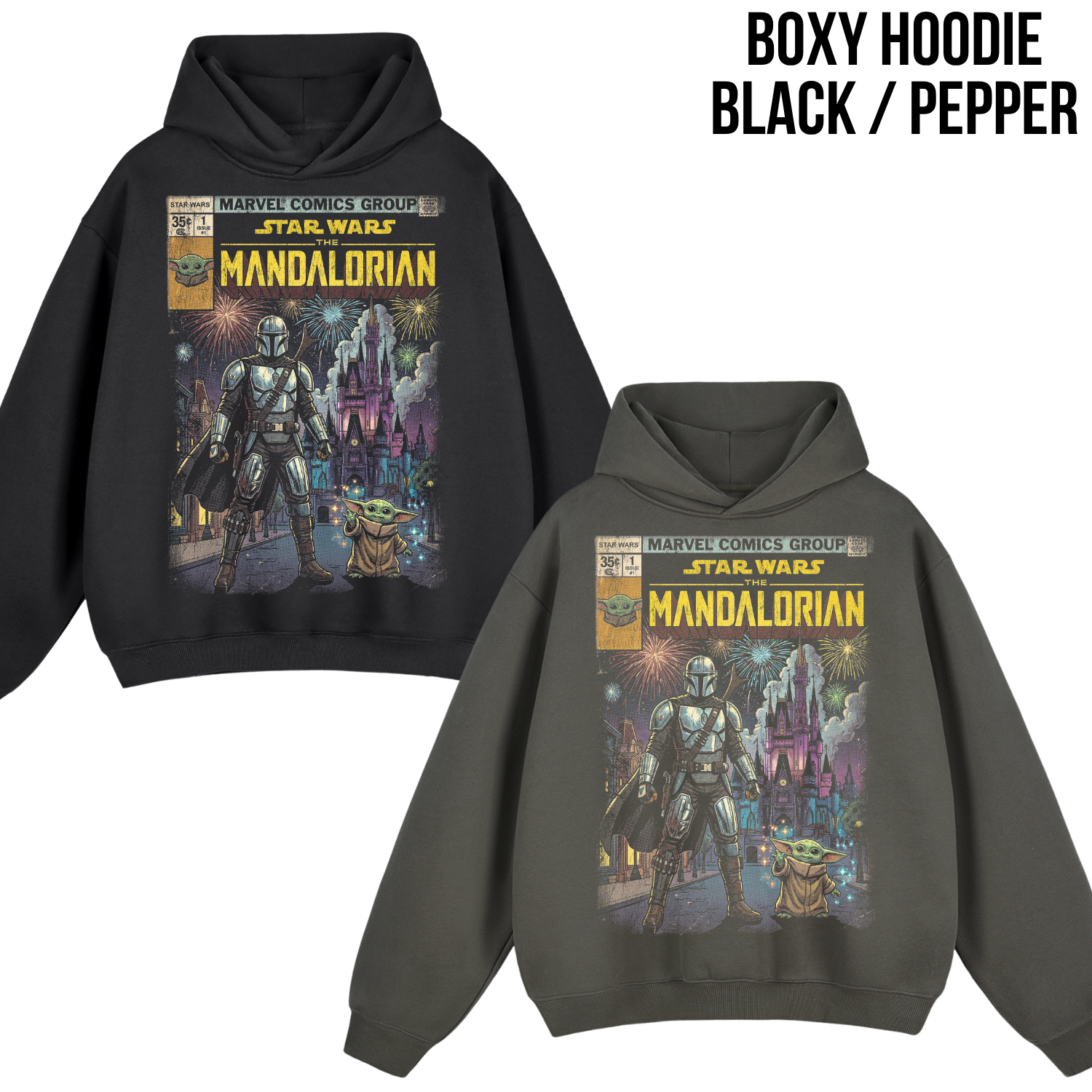 The Mandalorian and Grogu Disney World Castle Shirt - Star Wars Comic Style Tee