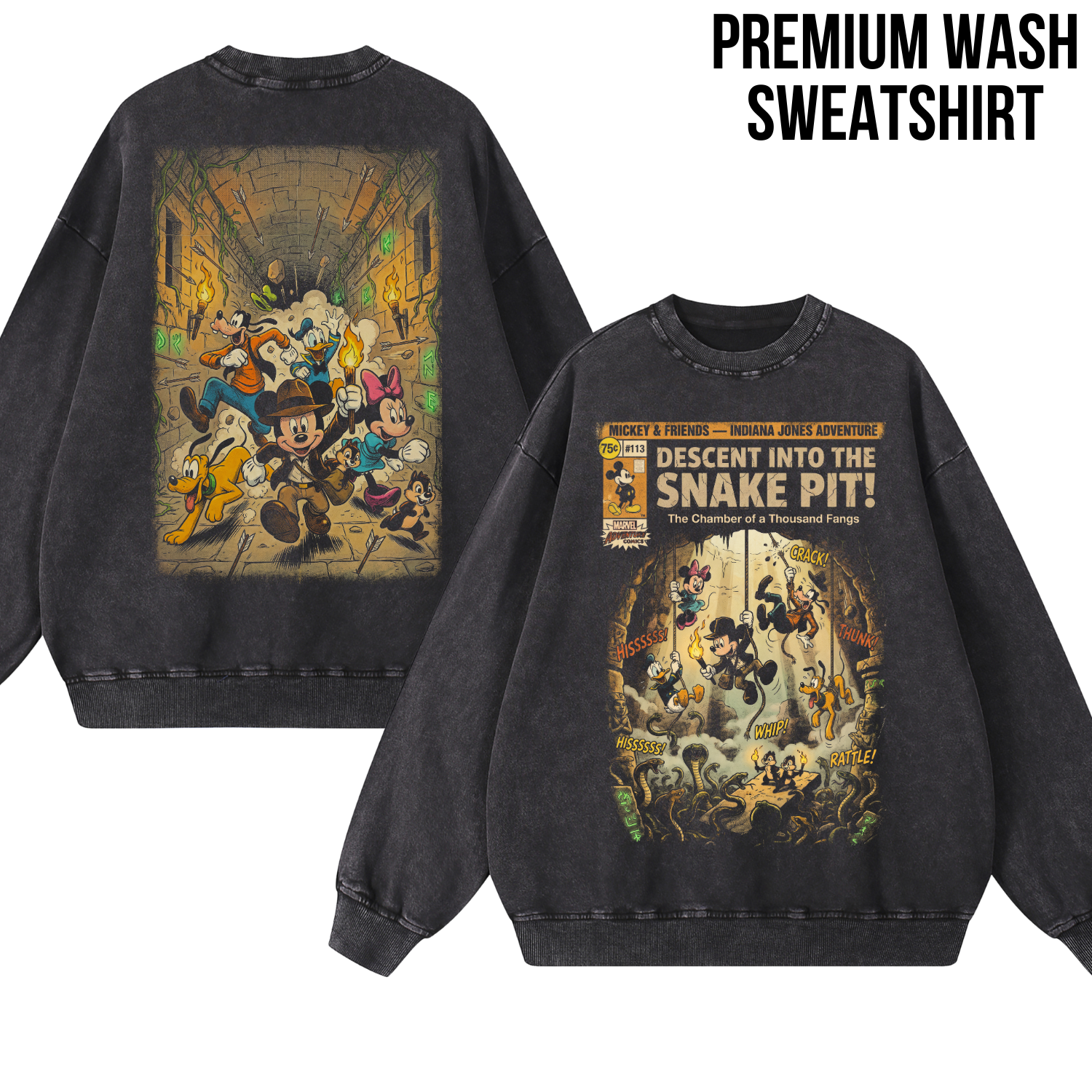 Mickey & Friends Indiana Jones Adventure Shirt: Vintage Front Back Print Graphic