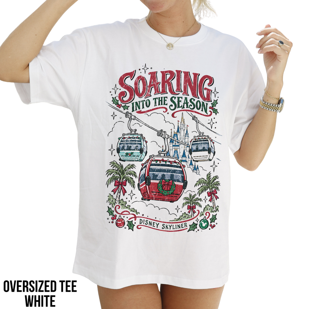 Disney Skyliner Christmas Shirt – Soaring Into the Season Gondola Holiday Graphic Shirt, Disney World Holiday Fan Gift, Disney Christmas Skyliner Shirt, Disney Holiday Merch