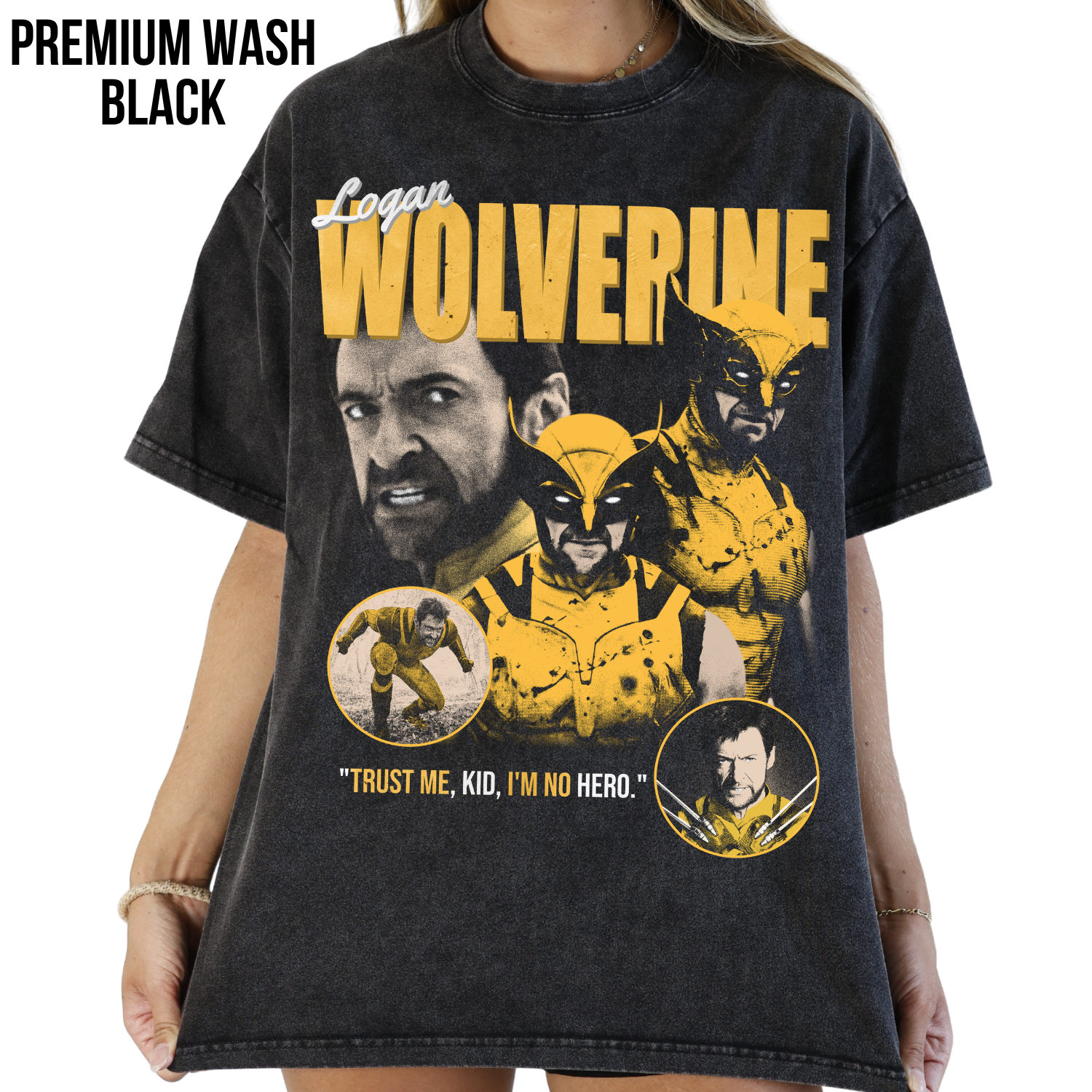 Wolverine Shirt – Logan Wolverine Trust Me Kid I'm No Hero Collage Tee, Hugh Jackman Wolverine Fan Gift, X-Men Wolverine Graphic Shirt, Marvel Mutant Tee