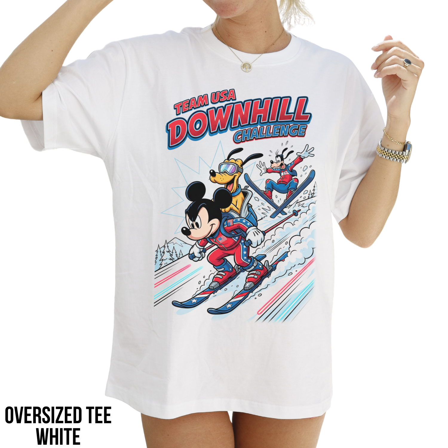 Mickey & Friends Team USA Downhill Skiing Shirt: Vintage Disney Winter Sports Tee
