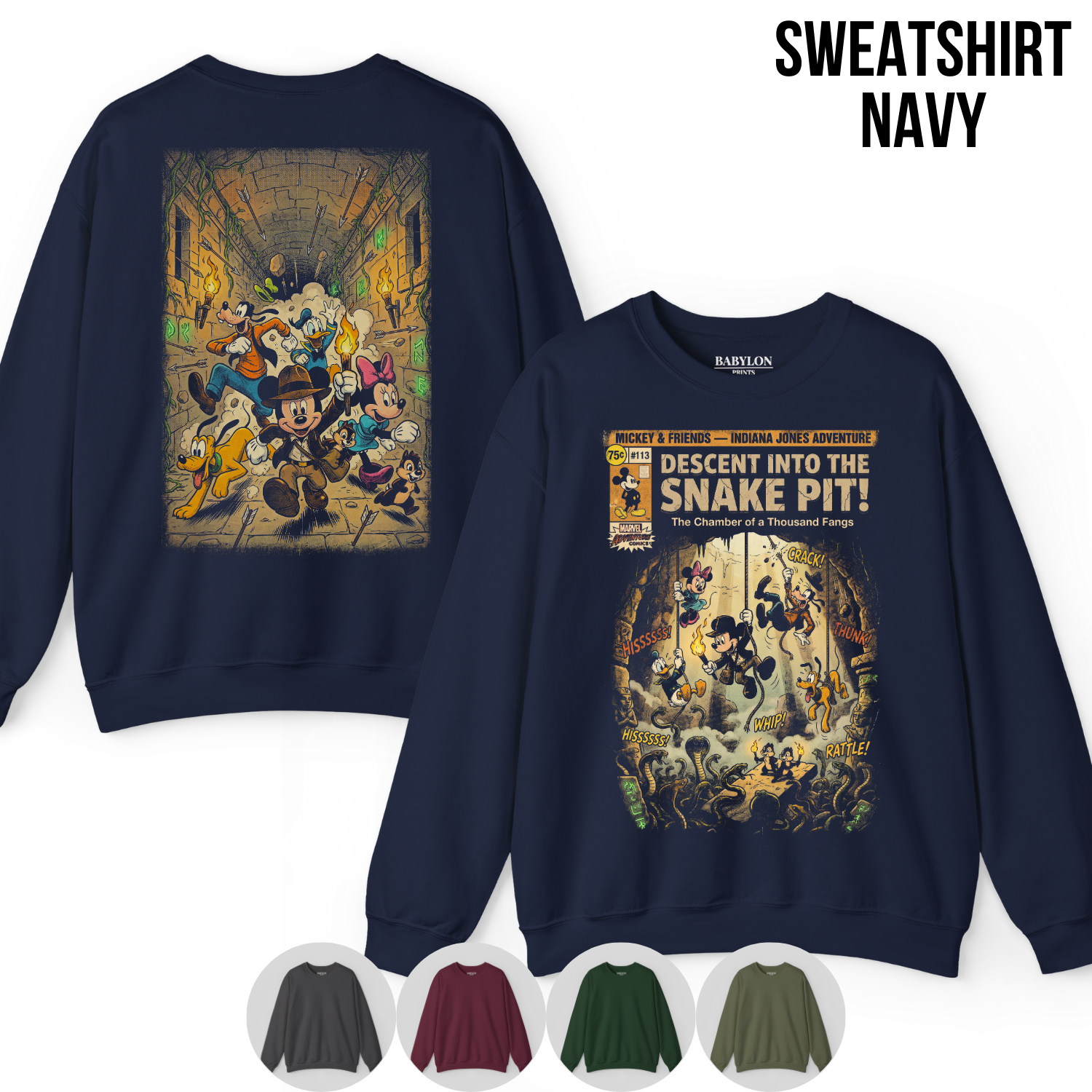 Mickey & Friends Indiana Jones Adventure Shirt: Vintage Front Back Print Graphic