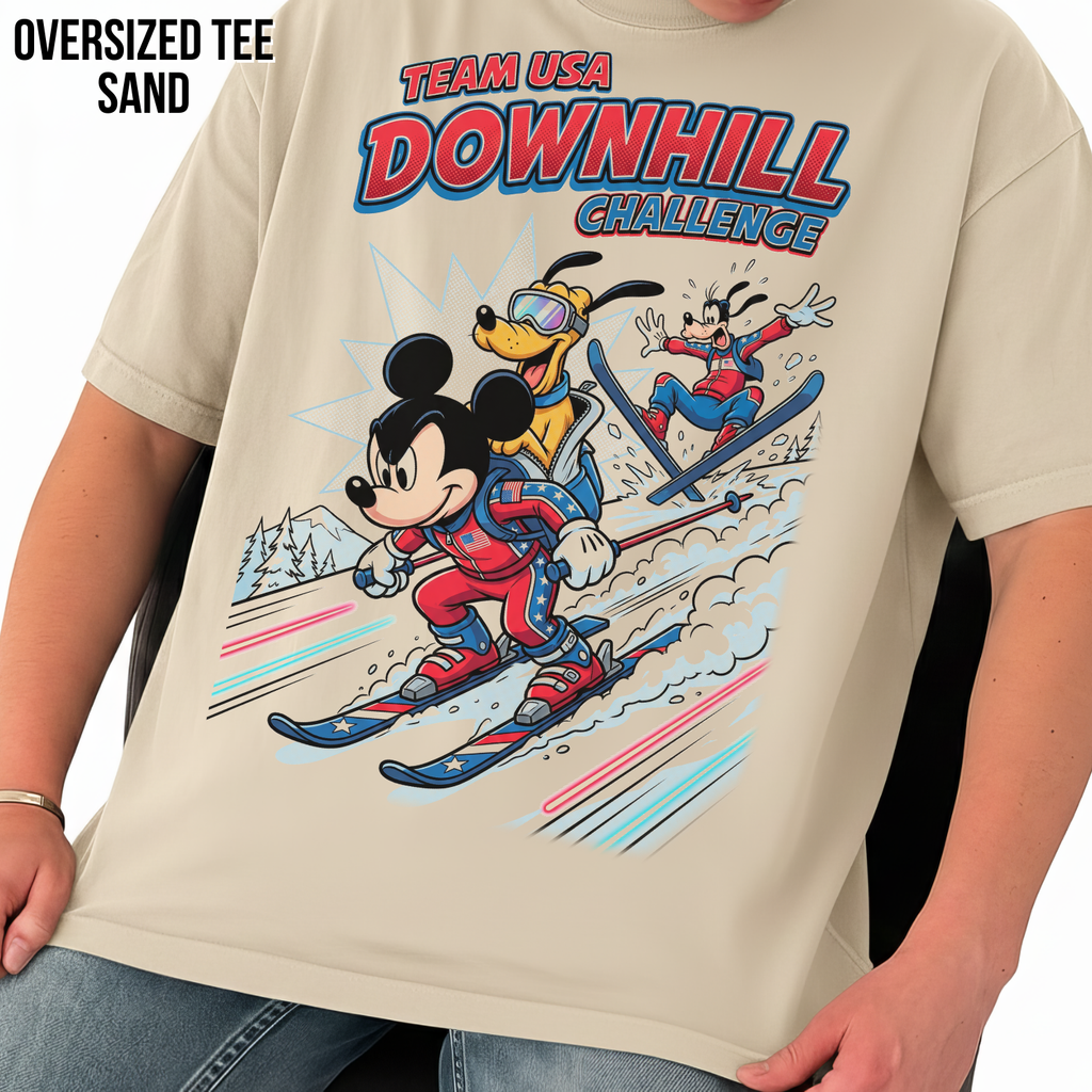Mickey & Friends Team USA Downhill Skiing Shirt: Vintage Disney Winter Sports Tee