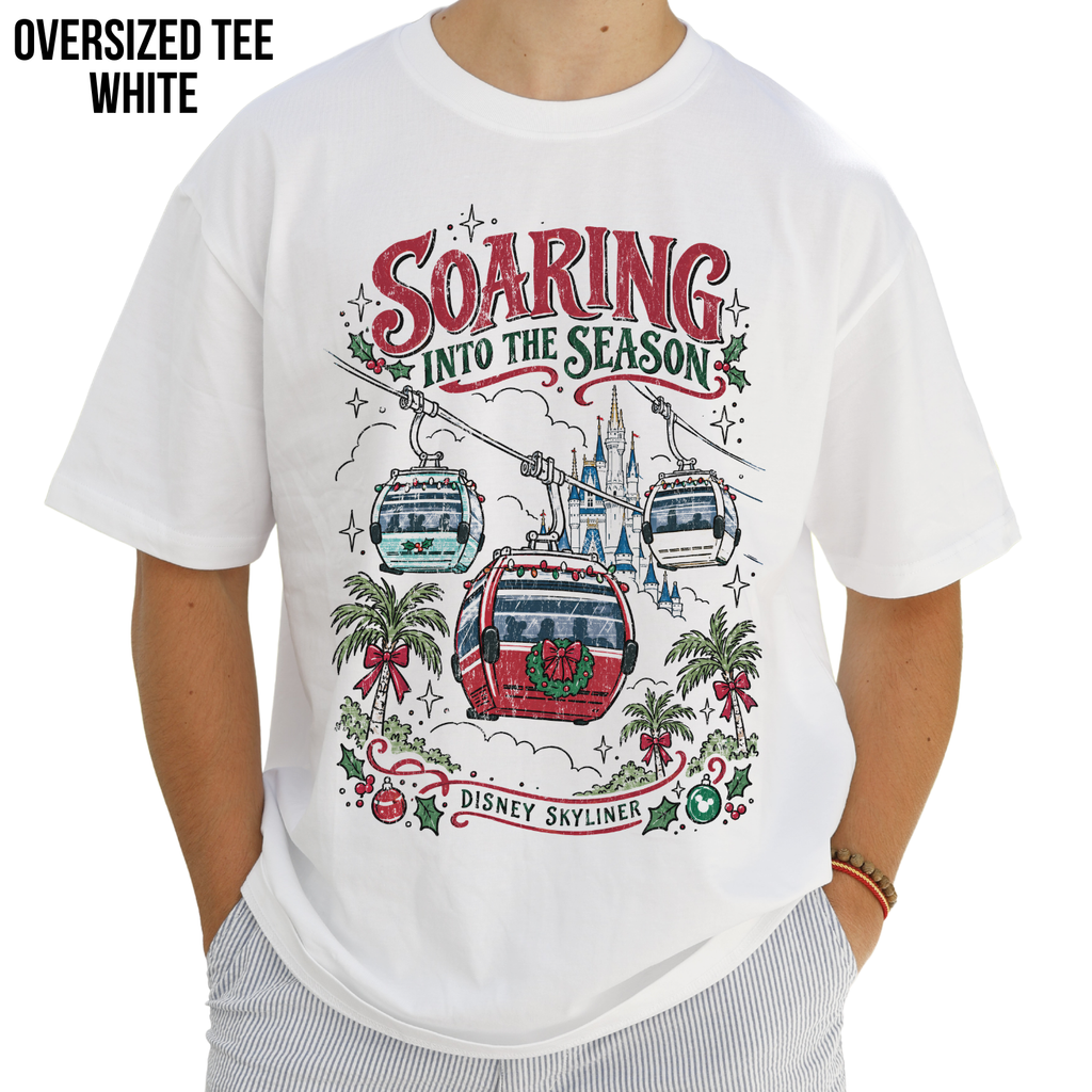 Disney Skyliner Christmas Shirt – Soaring Into the Season Gondola Holiday Graphic Shirt, Disney World Holiday Fan Gift, Disney Christmas Skyliner Shirt, Disney Holiday Merch