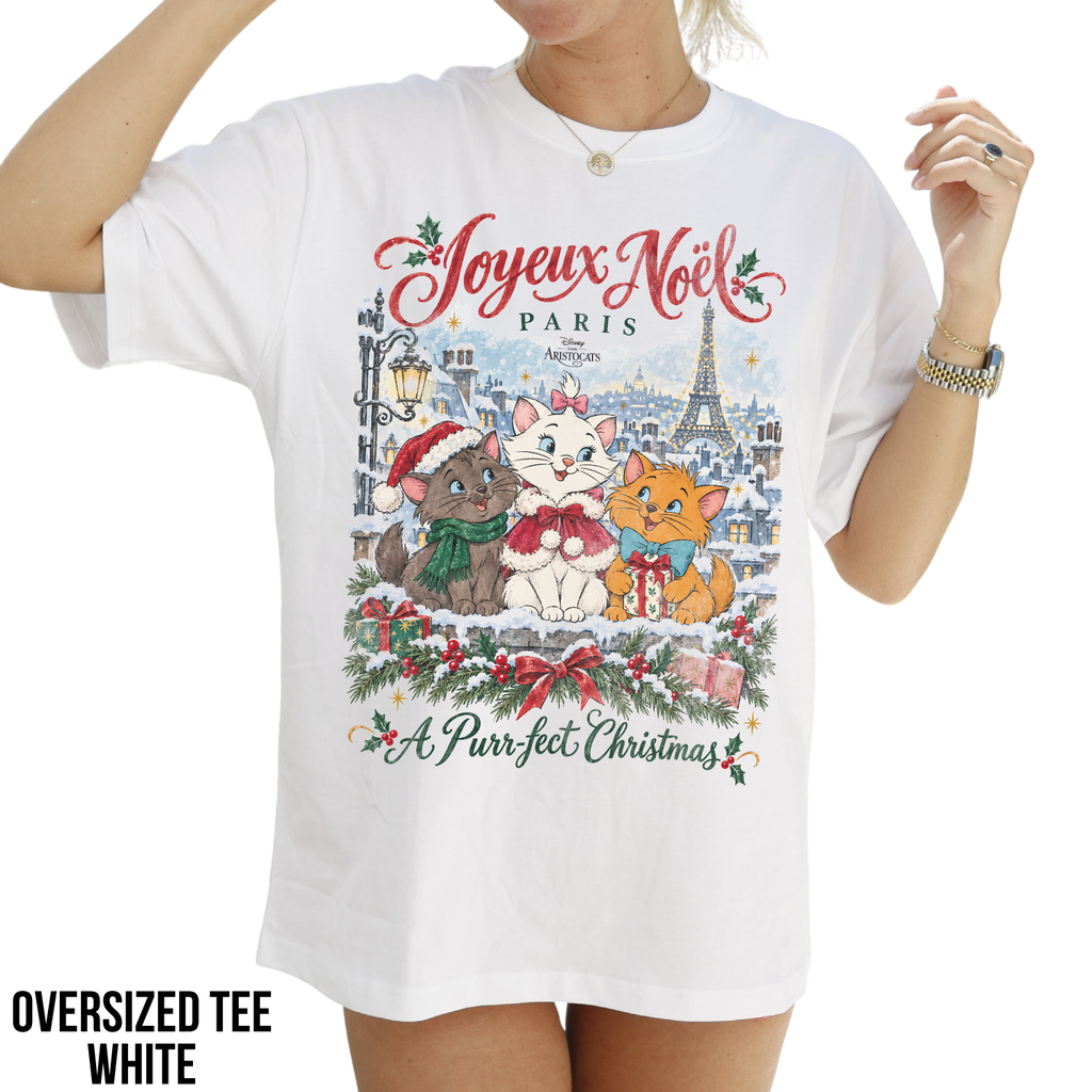 Aristocats Christmas Shirt – Joyeux Noël Paris Marie Berlioz Toulouse Graphic Shirt, Disney Aristocats Holiday Fan Gift, Disney Christmas Cat Shirt, Disney Holiday Merch