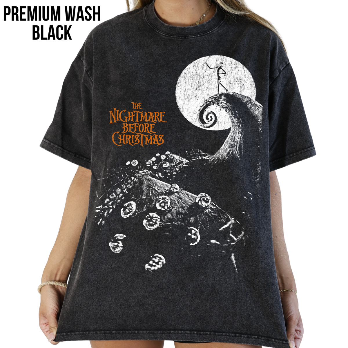 Nightmare Before Christmas Shirt – Tim Burton Nightmare Before Christmas Vintage Graphic Shirt, Jack Skellington Spiral Hill Moon Tee, Disney Halloween Fan Gift, Halloween Movie Merch
