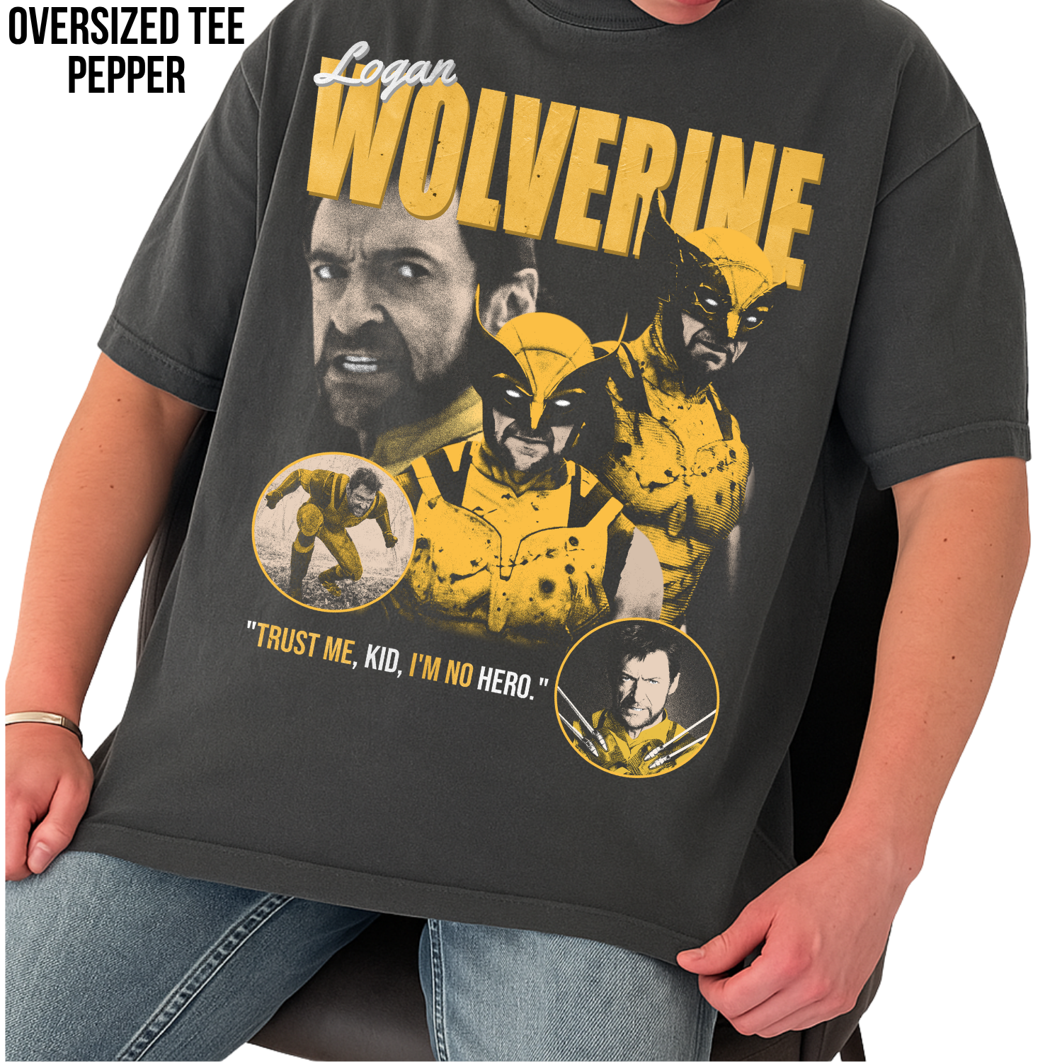 Wolverine Shirt – Logan Wolverine Trust Me Kid I'm No Hero Collage Tee, Hugh Jackman Wolverine Fan Gift, X-Men Wolverine Graphic Shirt, Marvel Mutant Tee