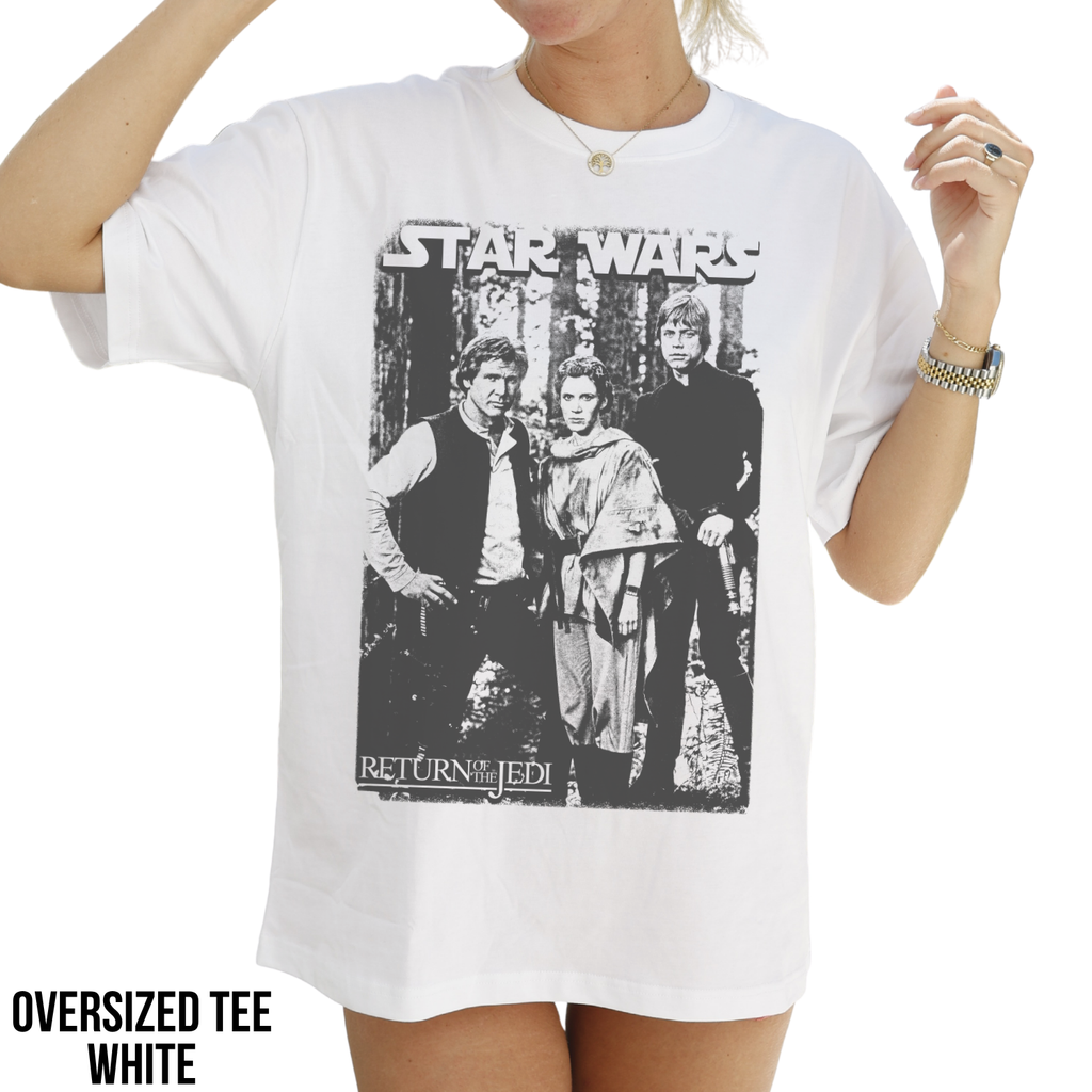 Star Wars Return Of The Jedi Shirt – Han Leia Luke Endor Graphic Tee, Star Wars Fan Gift, Original Trilogy Black and White Tee