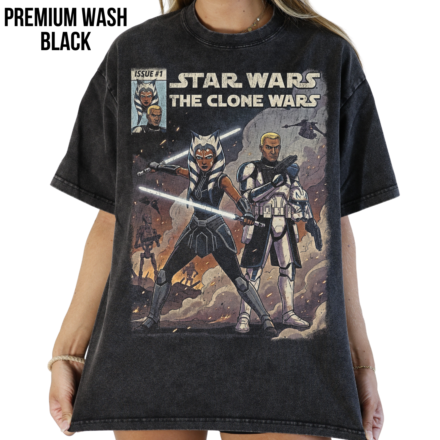 Star Wars the Clone Wars Shirt – Ahsoka Tano & Captain Rex Vintage Comic Tee