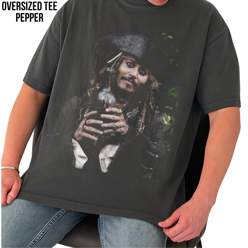 Jack Sparrow Shirt – Captain Jack Sparrow Rum Bottle Portrait Tee, Pirates of the Caribbean Fan Gift, Johnny Depp Jack Sparrow Graphic Shirt, Disney Pirates Shirt
