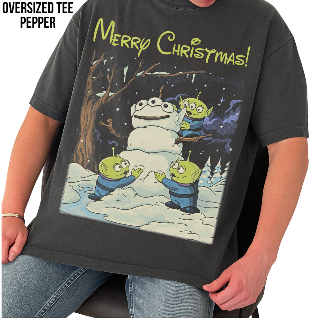 Toy Story Aliens Christmas Shirt – Pizza Planet Aliens Snowman Merry Christmas Graphic Shirt, Disney Pixar Holiday Fan Gift, Toy Story Christmas Shirt, Disney Pixar Holiday Merch