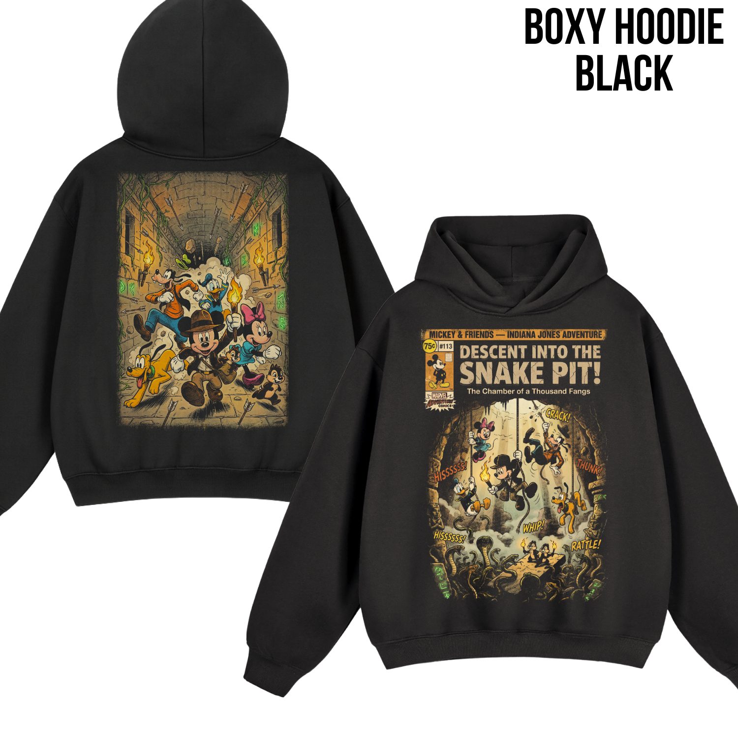 Mickey & Friends Indiana Jones Adventure Shirt: Vintage Front Back Print Graphic