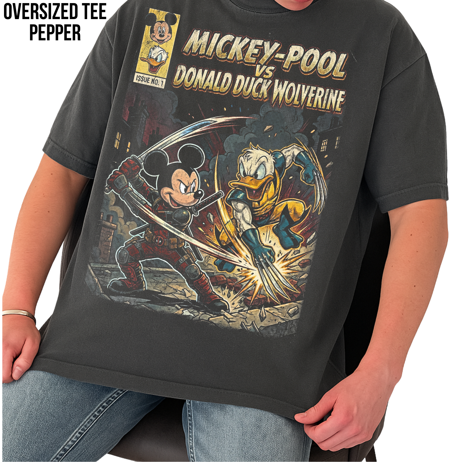 Mickey-Pool vs Donald Duck Wolverine Shirt – Vintage Marvel Mickey Mouse Crossover Comic Tee