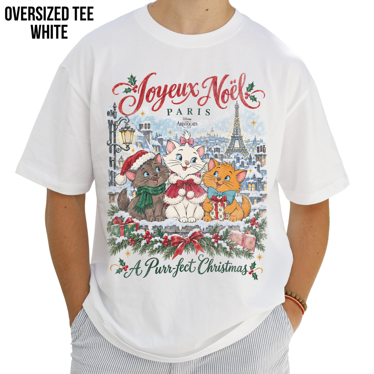 Aristocats Christmas Shirt – Joyeux Noël Paris Marie Berlioz Toulouse Graphic Shirt, Disney Aristocats Holiday Fan Gift, Disney Christmas Cat Shirt, Disney Holiday Merch