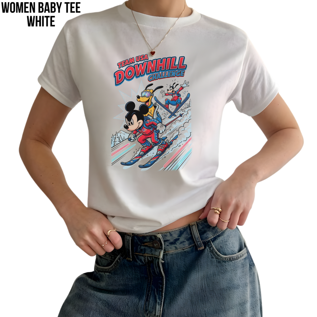 Mickey & Friends Team USA Downhill Skiing Shirt: Vintage Disney Winter Sports Tee