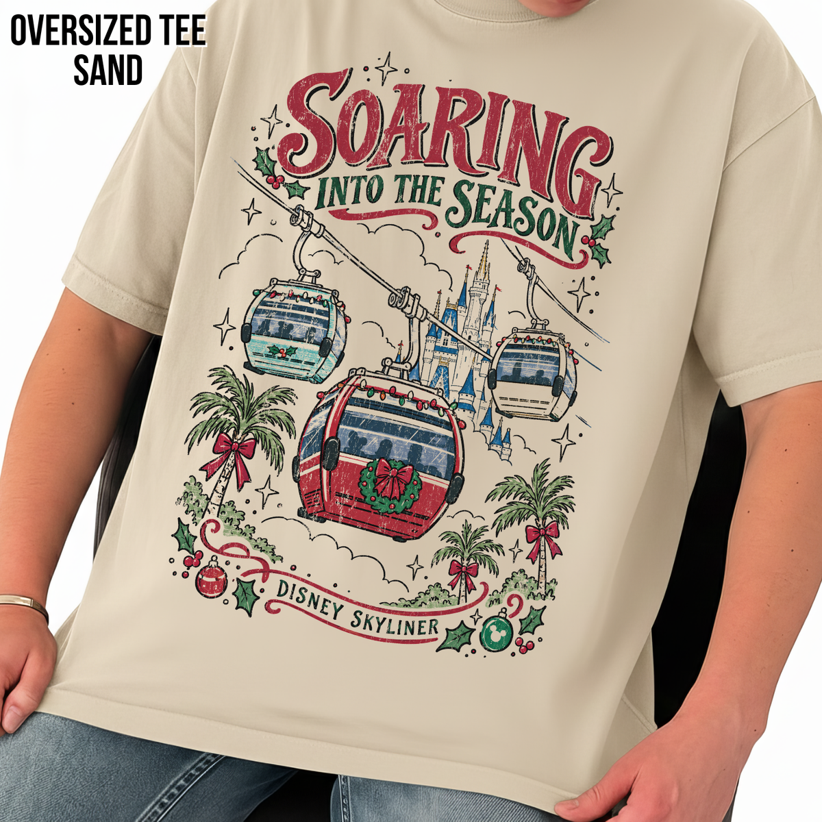 Disney Skyliner Christmas Shirt – Soaring Into the Season Gondola Holiday Graphic Shirt, Disney World Holiday Fan Gift, Disney Christmas Skyliner Shirt, Disney Holiday Merch