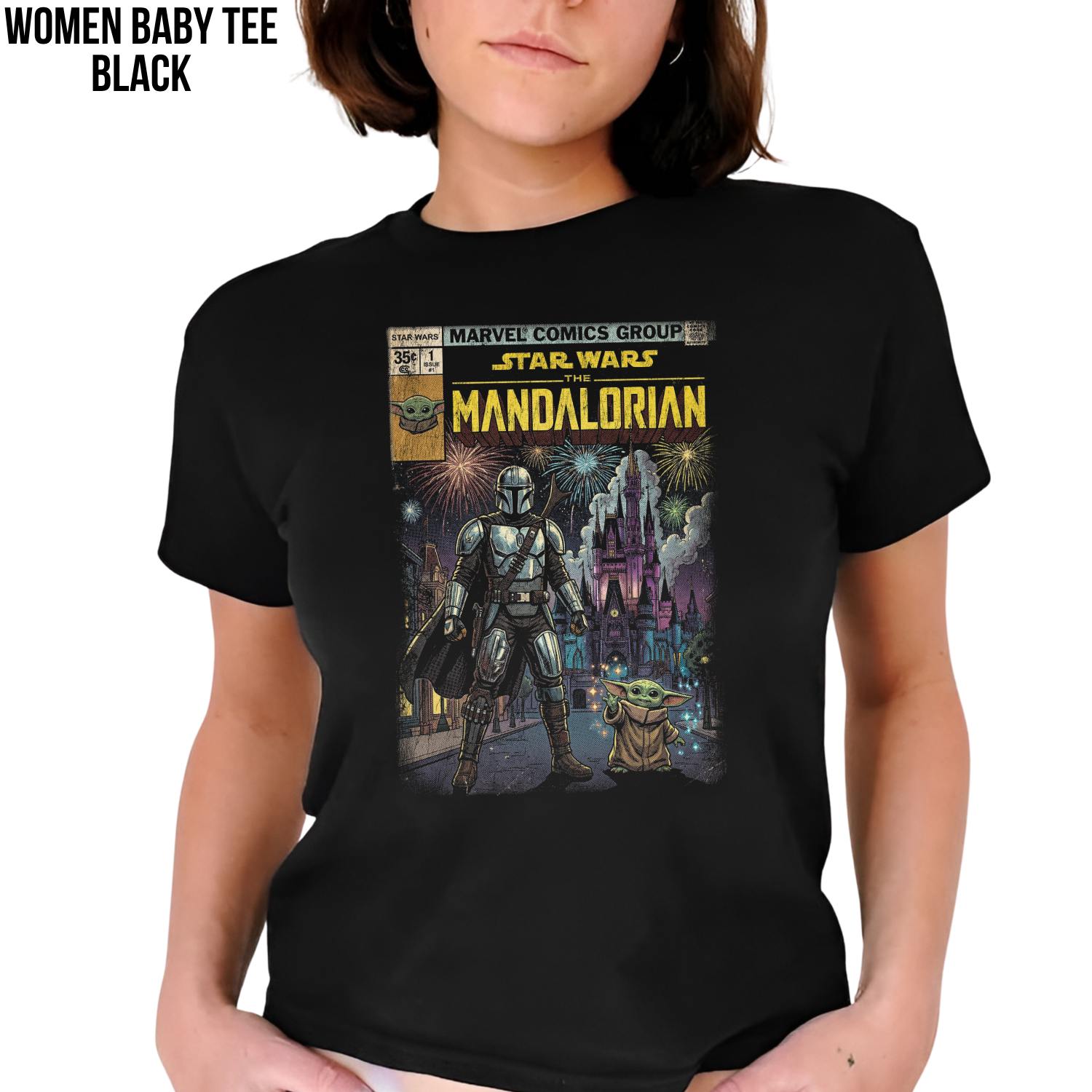 The Mandalorian and Grogu Disney World Castle Shirt - Star Wars Comic Style Tee