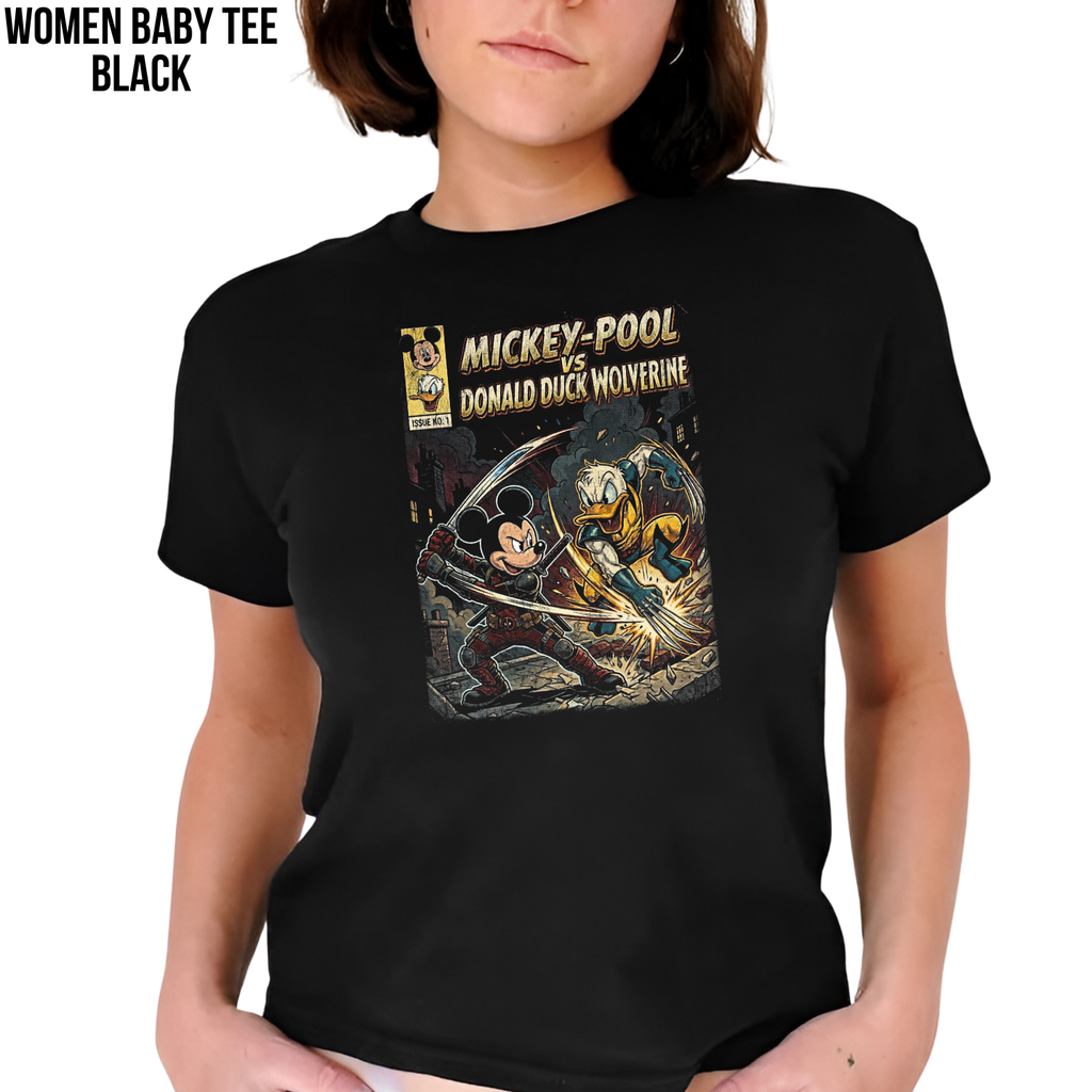 Mickey-Pool vs Donald Duck Wolverine Shirt – Vintage Marvel Mickey Mouse Crossover Comic Tee