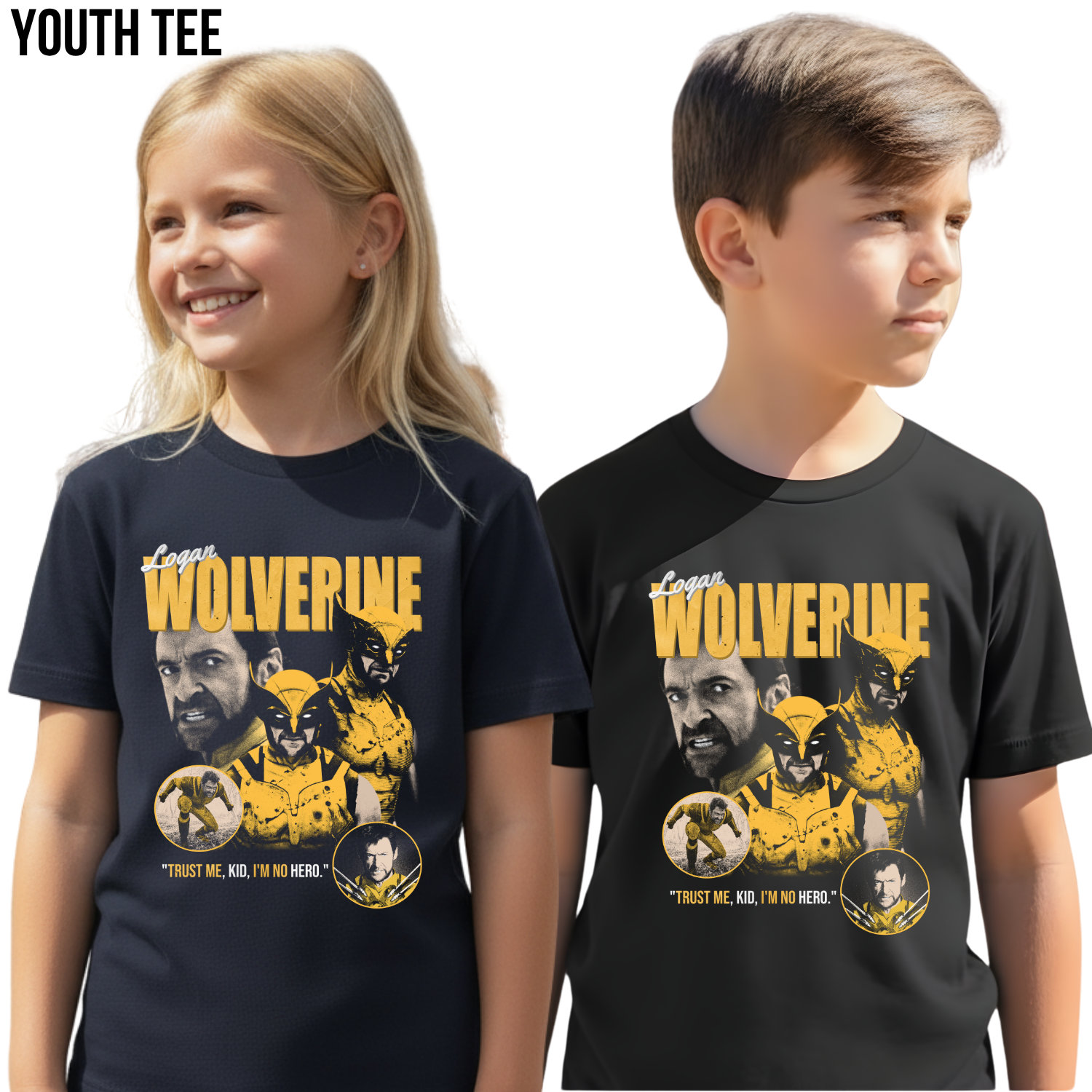 Wolverine Shirt – Logan Wolverine Trust Me Kid I'm No Hero Collage Tee, Hugh Jackman Wolverine Fan Gift, X-Men Wolverine Graphic Shirt, Marvel Mutant Tee