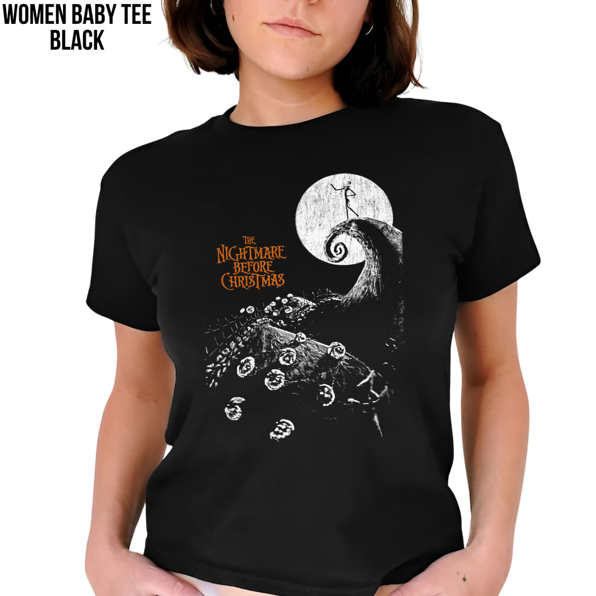 Nightmare Before Christmas Shirt – Tim Burton Nightmare Before Christmas Vintage Graphic Shirt, Jack Skellington Spiral Hill Moon Tee, Disney Halloween Fan Gift, Halloween Movie Merch
