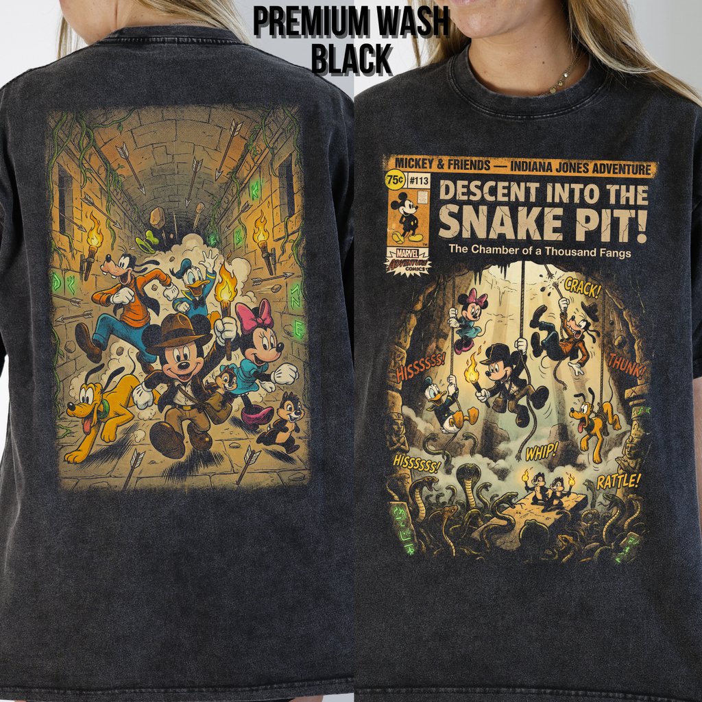 Mickey & Friends Indiana Jones Adventure Shirt: Vintage Front Back Print Graphic