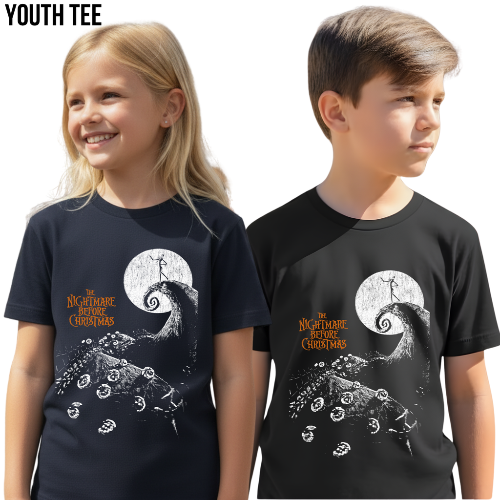 Nightmare Before Christmas Shirt – Tim Burton Nightmare Before Christmas Vintage Graphic Shirt, Jack Skellington Spiral Hill Moon Tee, Disney Halloween Fan Gift, Halloween Movie Merch