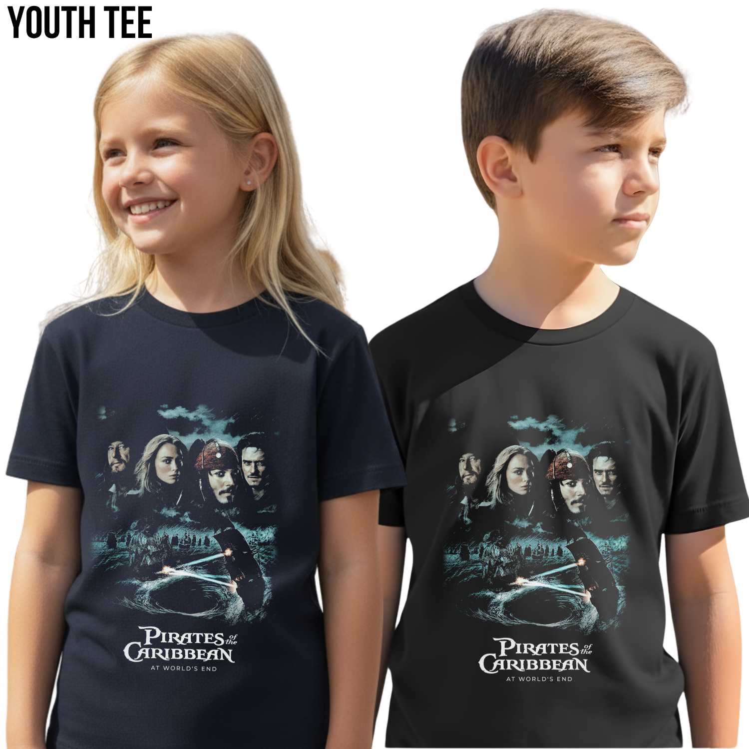 Pirates of the Caribbean At World's End Shirt – Pirates At World's End Cast Poster Tee, Jack Sparrow Will Turner Elizabeth Swann Fan Gift, Disney Pirates Graphic Shirt