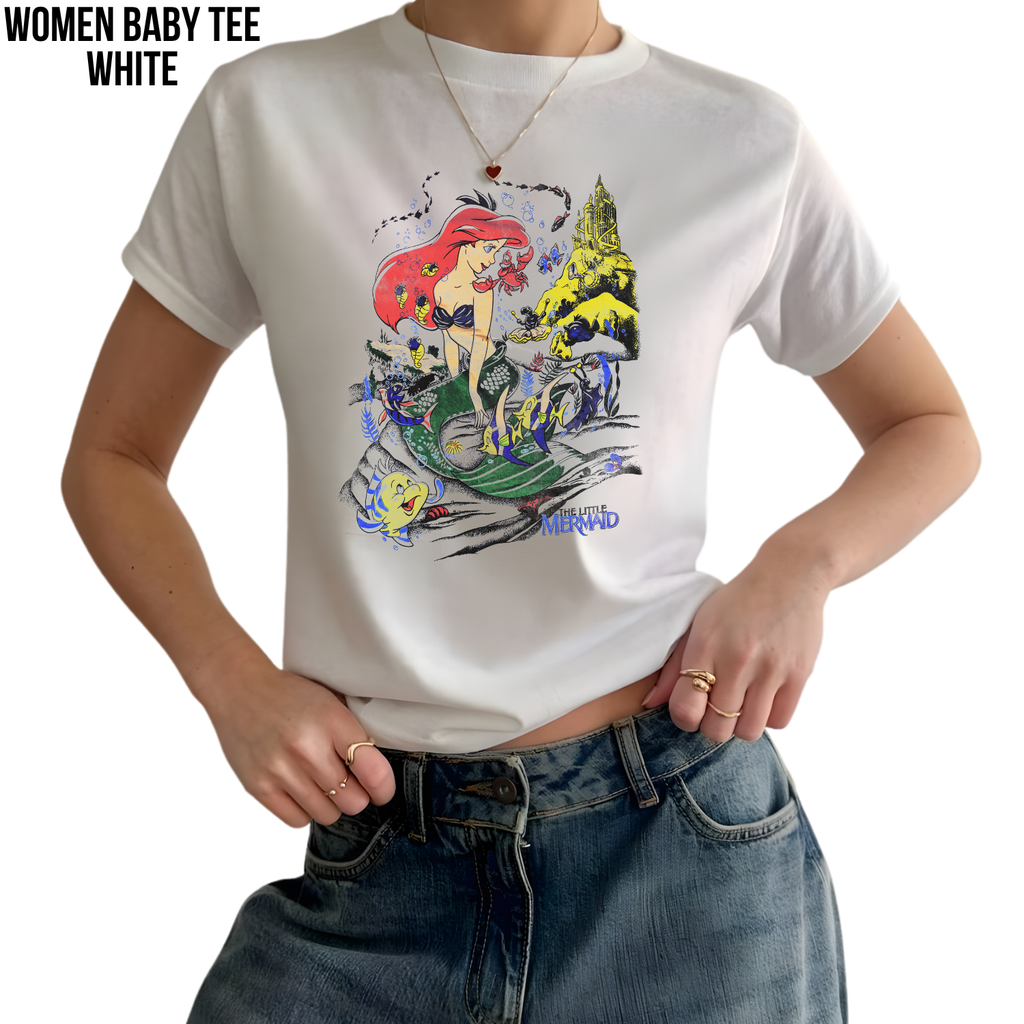Little Mermaid Shirt – Disney The Little Mermaid Ariel Flounder Sebastian Vintage Graphic Tee, Ariel Disney Fan Gift, Little Mermaid Shirt, Disney Princess Shirt