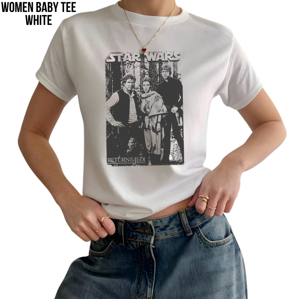 Star Wars Return Of The Jedi Shirt – Han Leia Luke Endor Graphic Tee, Star Wars Fan Gift, Original Trilogy Black and White Tee