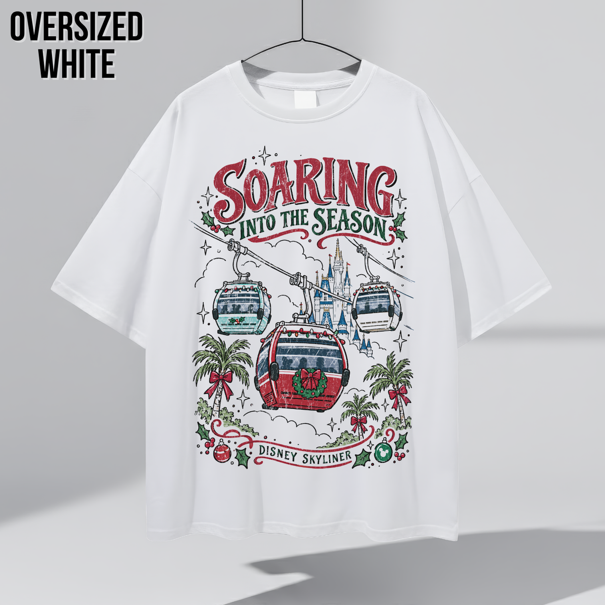 Disney Skyliner Christmas Shirt – Soaring Into the Season Gondola Holiday Graphic Shirt, Disney World Holiday Fan Gift, Disney Christmas Skyliner Shirt, Disney Holiday Merch