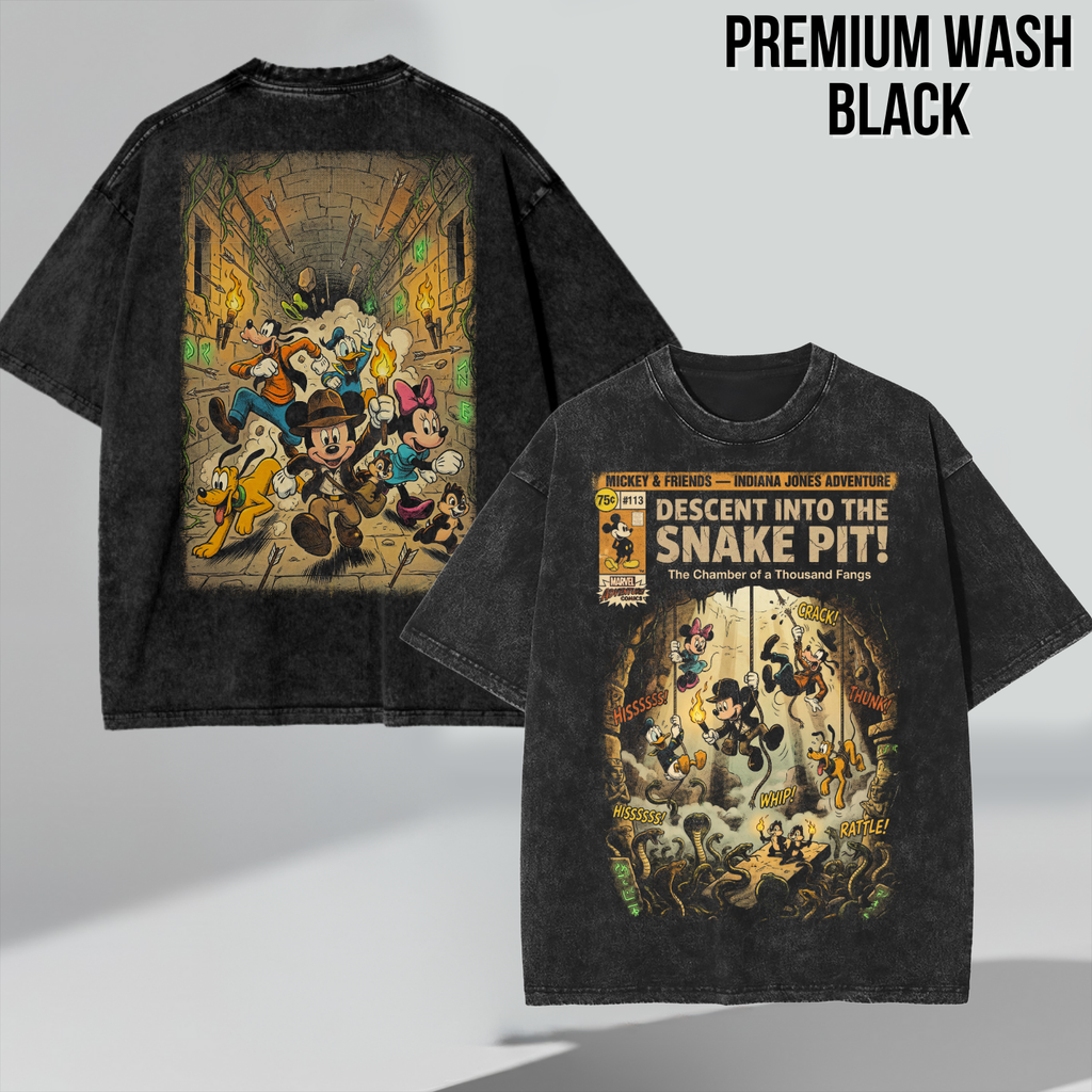 Mickey & Friends Indiana Jones Adventure Shirt: Vintage Front Back Print Graphic