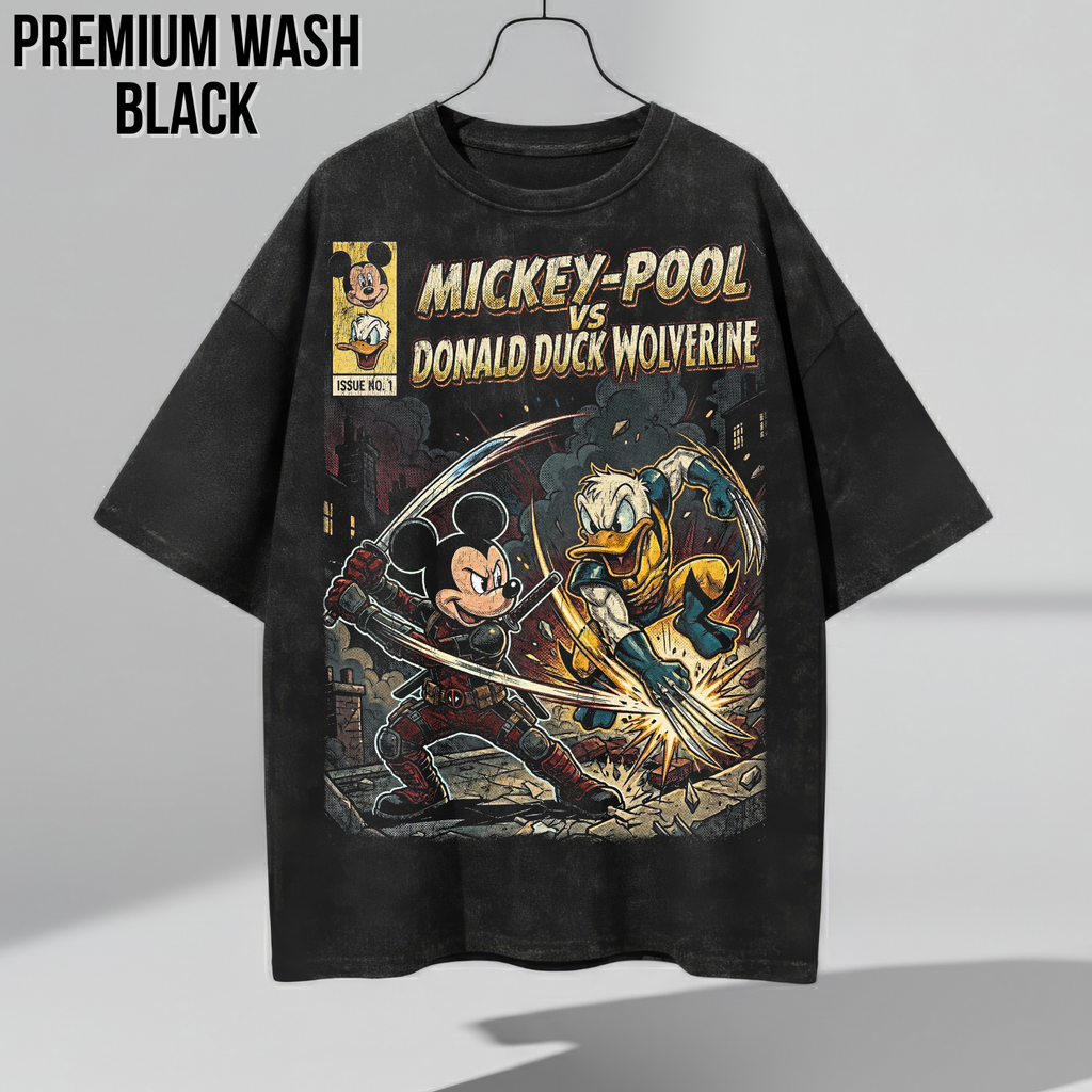 Mickey-Pool vs Donald Duck Wolverine Shirt – Vintage Marvel Mickey Mouse Crossover Comic Tee