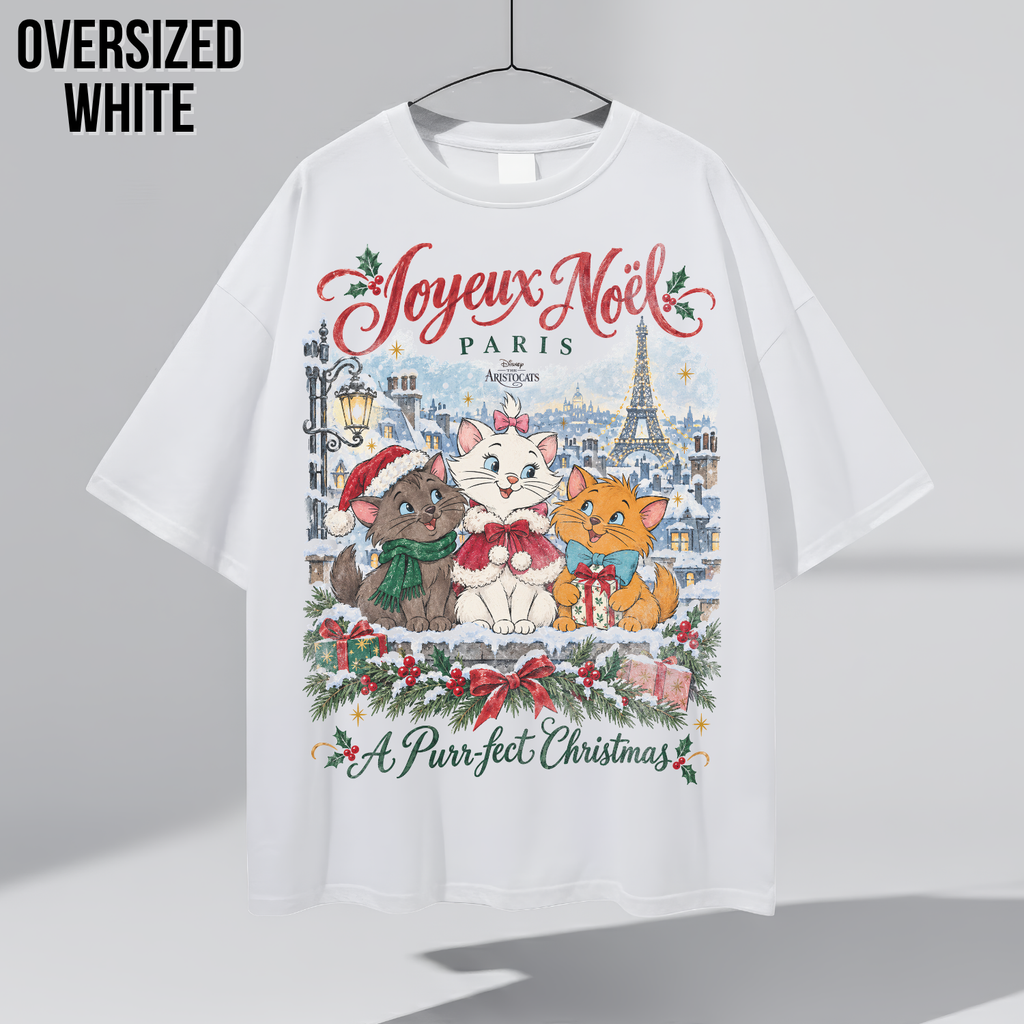 Aristocats Christmas Shirt – Joyeux Noël Paris Marie Berlioz Toulouse Graphic Shirt, Disney Aristocats Holiday Fan Gift, Disney Christmas Cat Shirt, Disney Holiday Merch