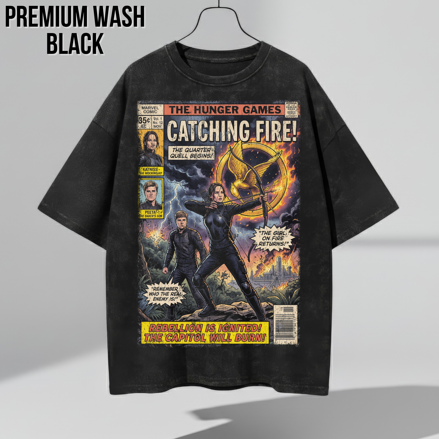 Hunger Games Catching Fire Shirt – Vintage Comic Cover Graphic Tee, Katniss Everdeen Fan Gift, Catching Fire Movie Shirt