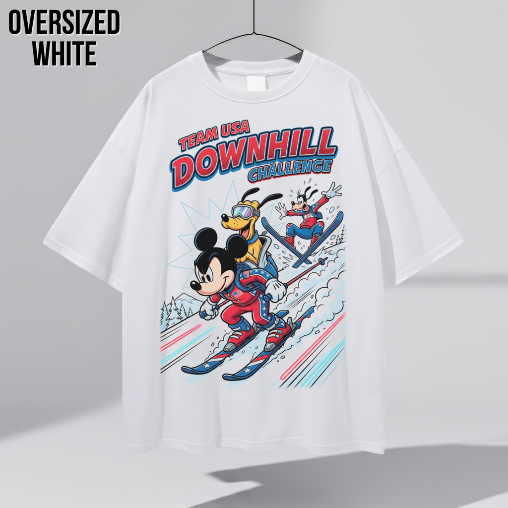 Mickey & Friends Team USA Downhill Skiing Shirt: Vintage Disney Winter Sports Tee