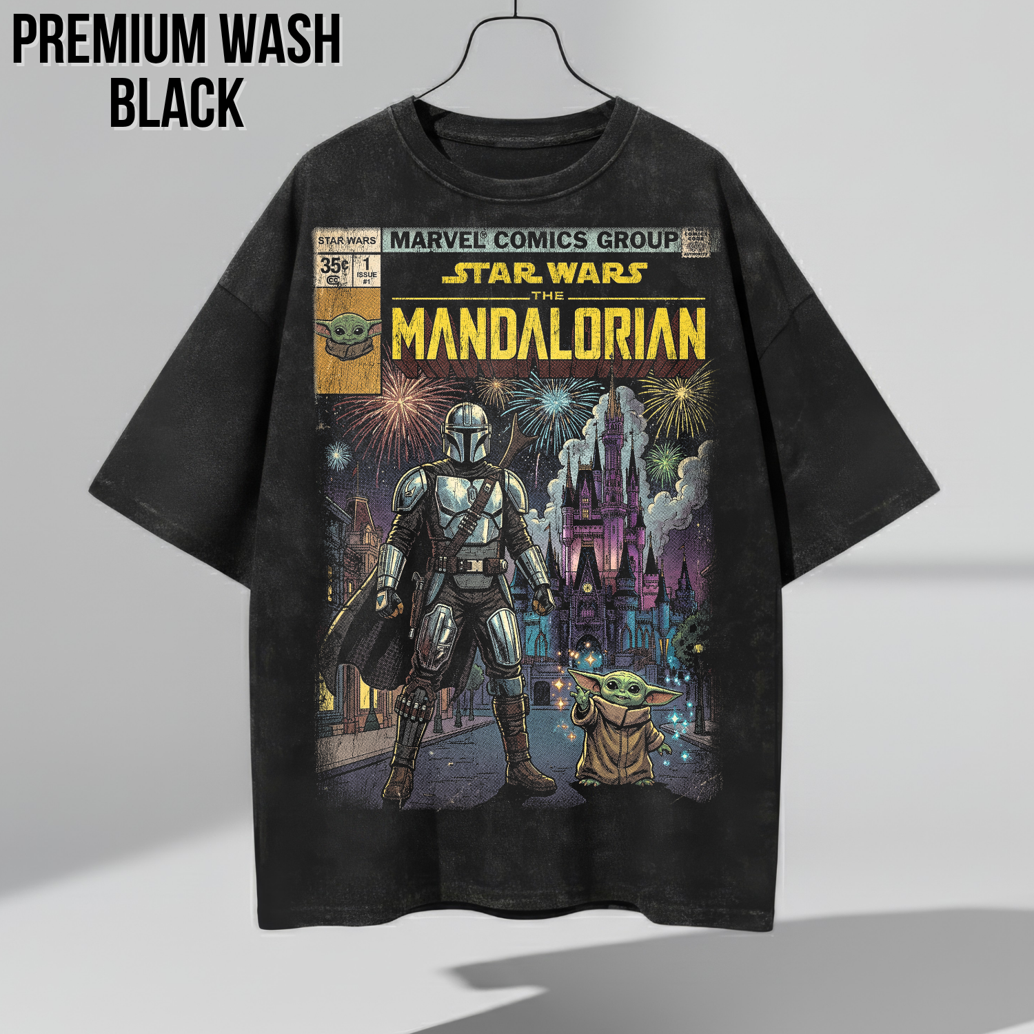 The Mandalorian and Grogu Disney World Castle Shirt - Star Wars Comic Style Tee