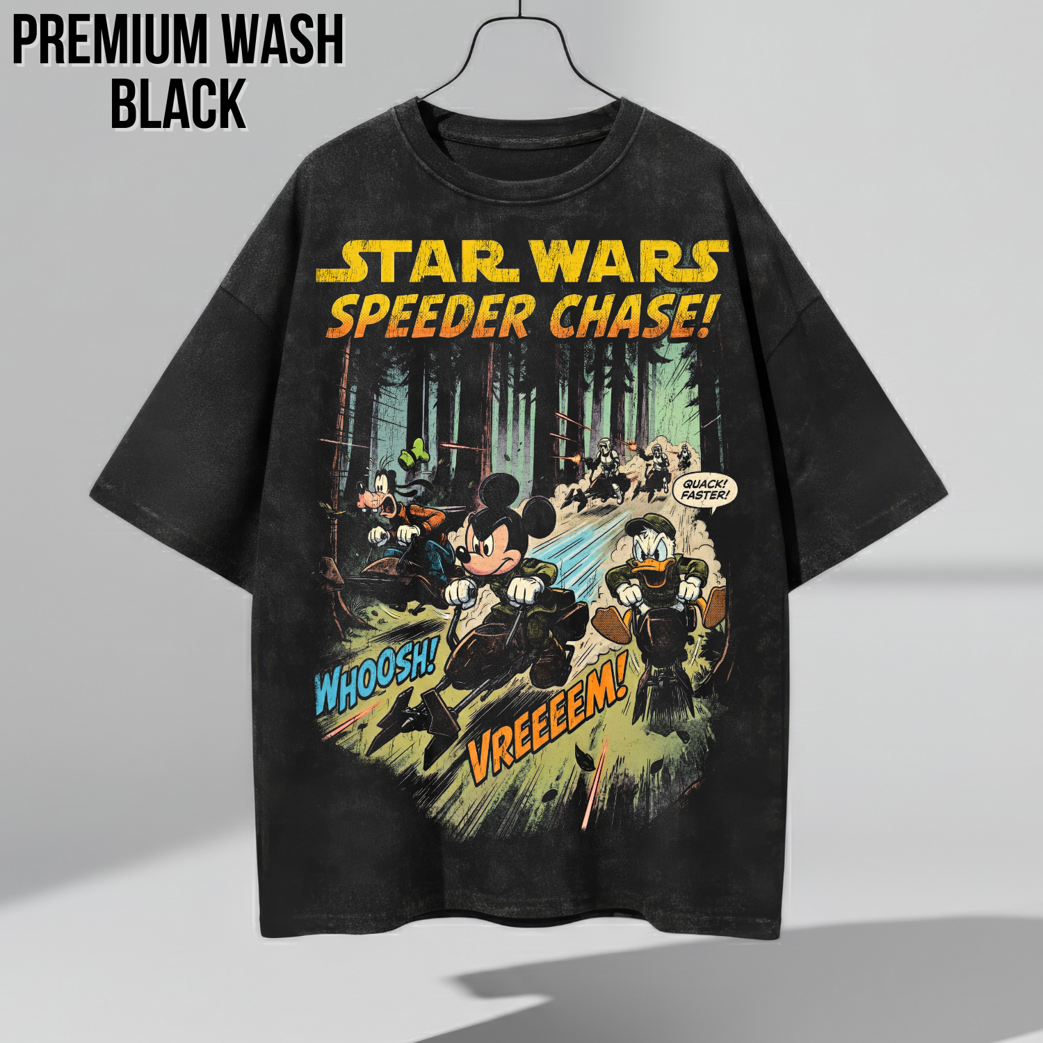 Vintage Star Wars Speeder Chase Shirt: Mickey Donald Goofy Endor Scene Tee