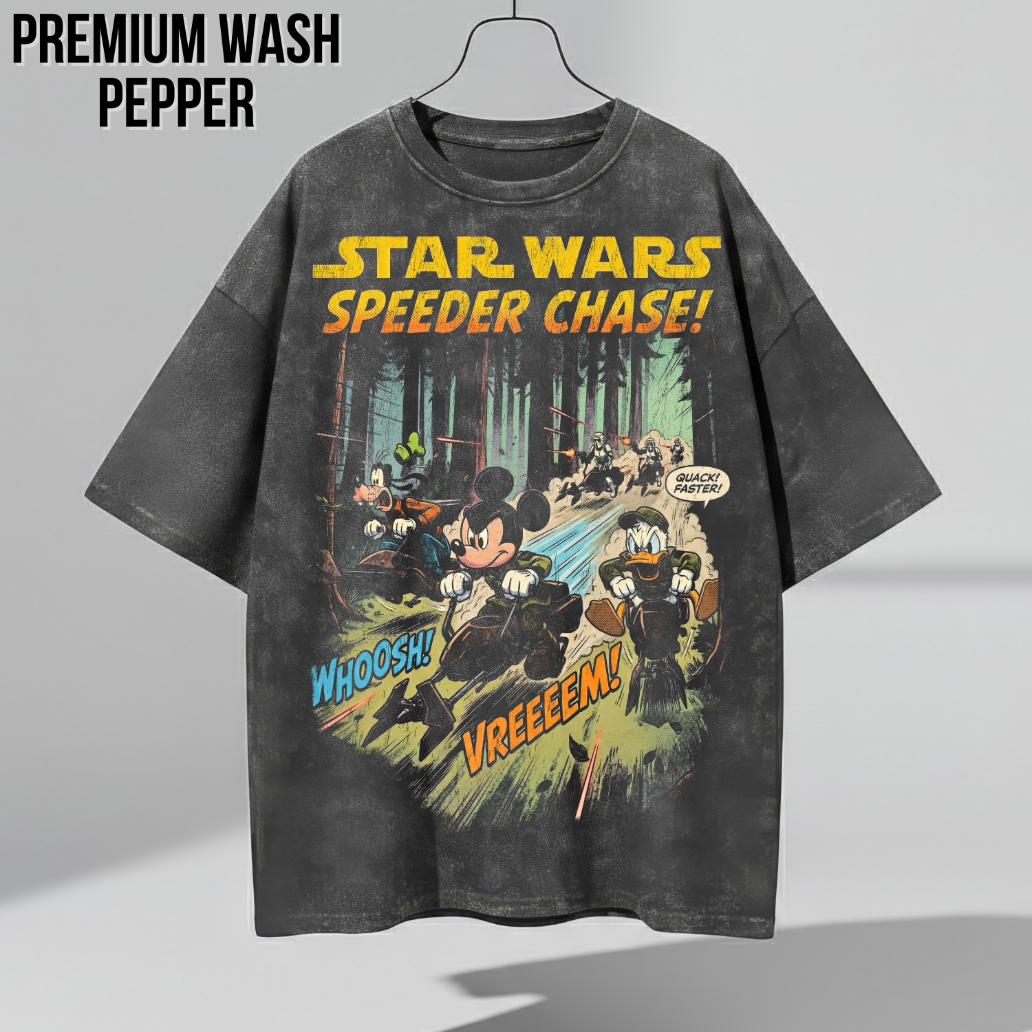 Vintage Star Wars Speeder Chase Shirt: Mickey Donald Goofy Endor Scene Tee