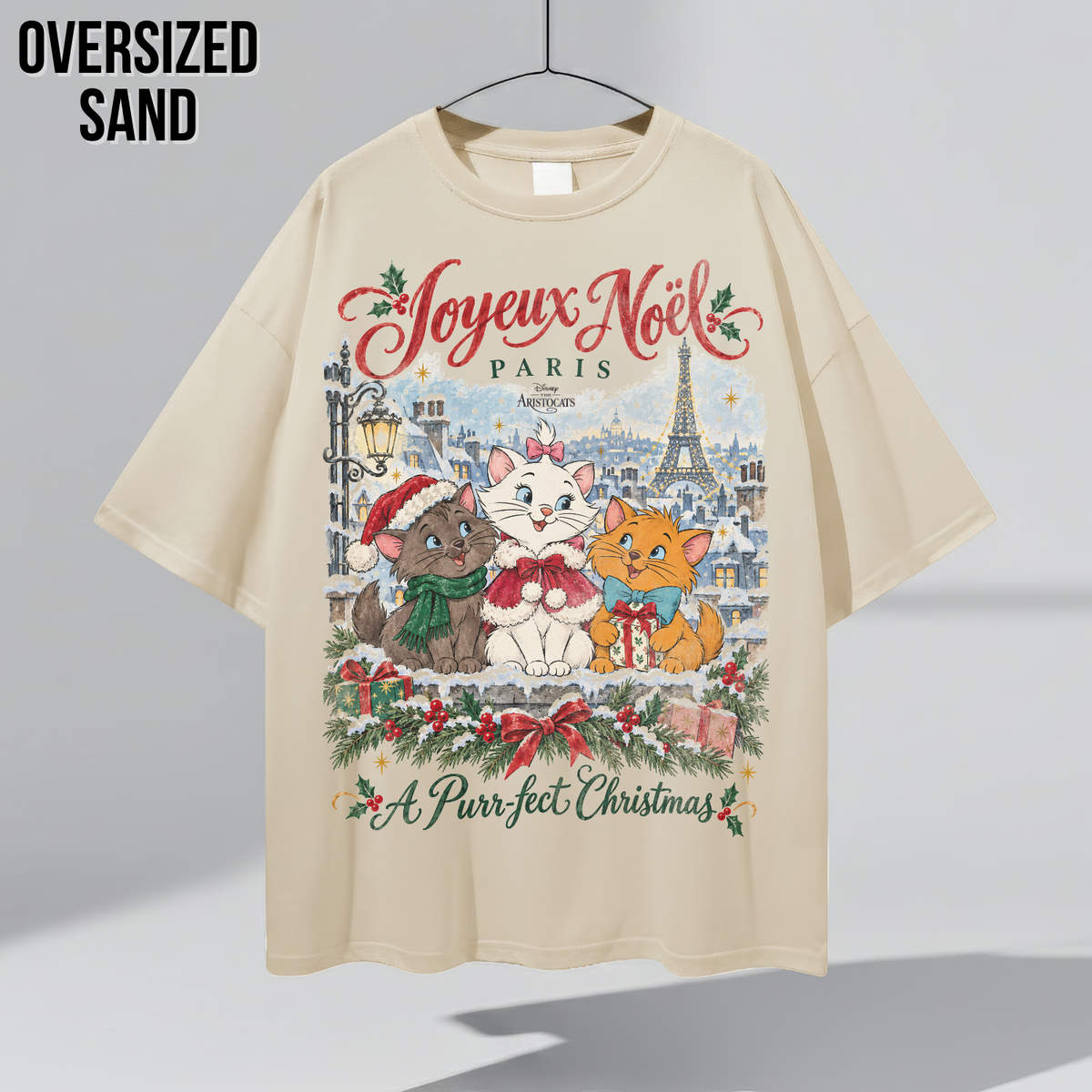 Aristocats Christmas Shirt – Joyeux Noël Paris Marie Berlioz Toulouse Graphic Shirt, Disney Aristocats Holiday Fan Gift, Disney Christmas Cat Shirt, Disney Holiday Merch