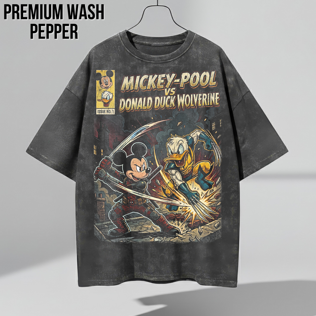 Mickey-Pool vs Donald Duck Wolverine Shirt – Vintage Marvel Mickey Mouse Crossover Comic Tee