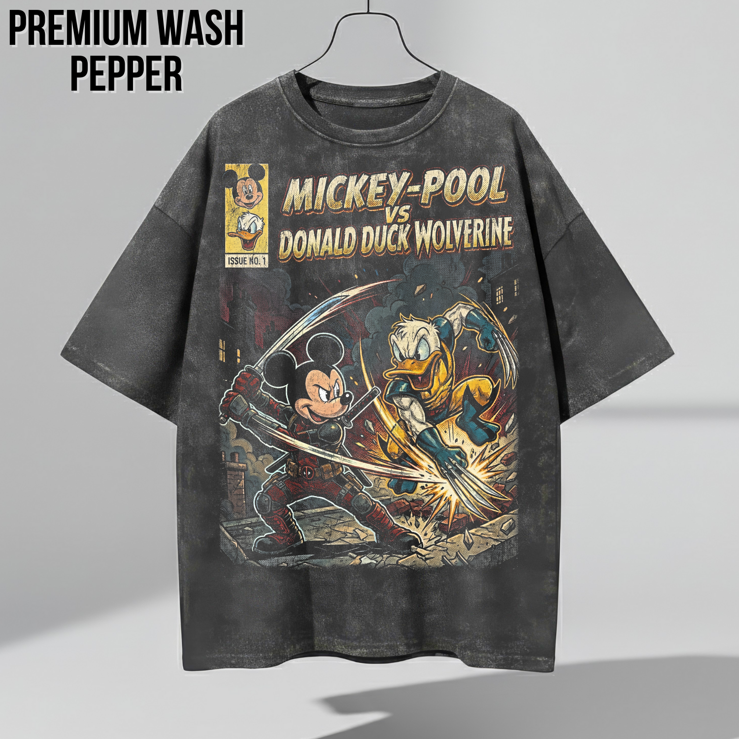 Mickey-Pool vs Donald Duck Wolverine Shirt – Vintage Marvel Mickey Mouse Crossover Comic Tee