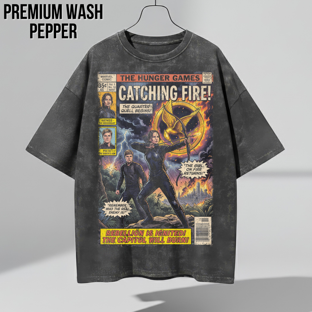 Hunger Games Catching Fire Shirt – Vintage Comic Cover Graphic Tee, Katniss Everdeen Fan Gift, Catching Fire Movie Shirt