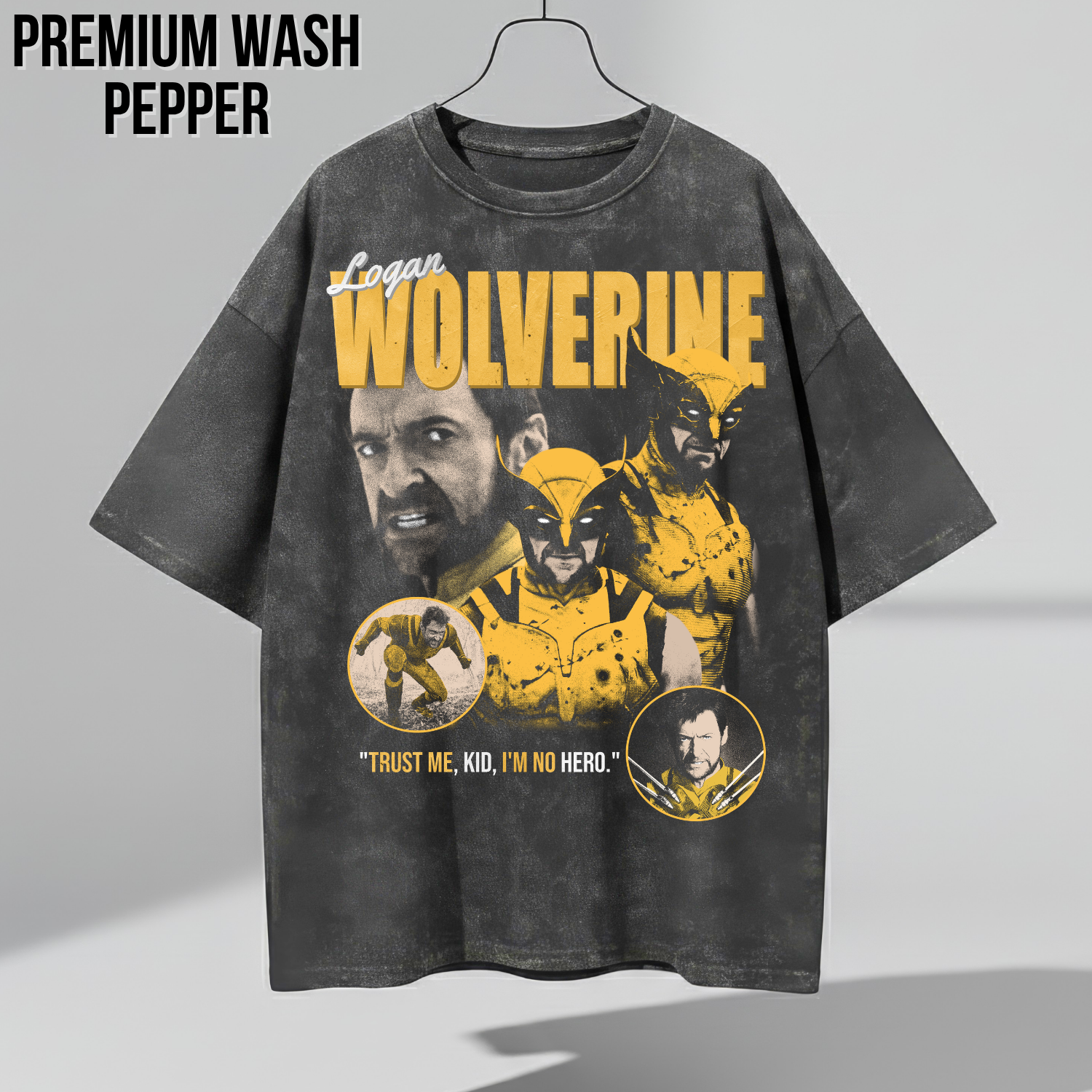 Wolverine Shirt – Logan Wolverine Trust Me Kid I'm No Hero Collage Tee, Hugh Jackman Wolverine Fan Gift, X-Men Wolverine Graphic Shirt, Marvel Mutant Tee