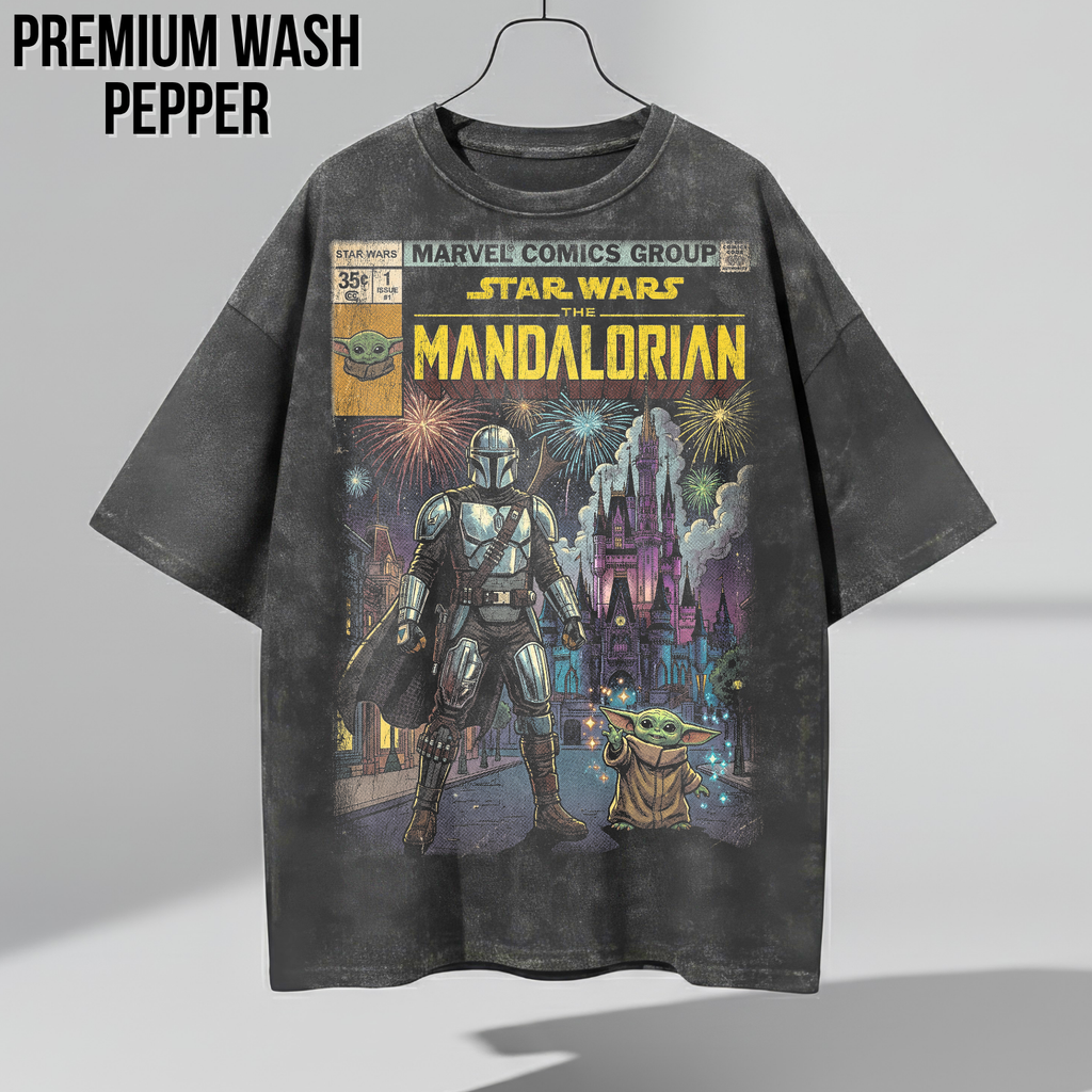 The Mandalorian and Grogu Disney World Castle Shirt - Star Wars Comic Style Tee
