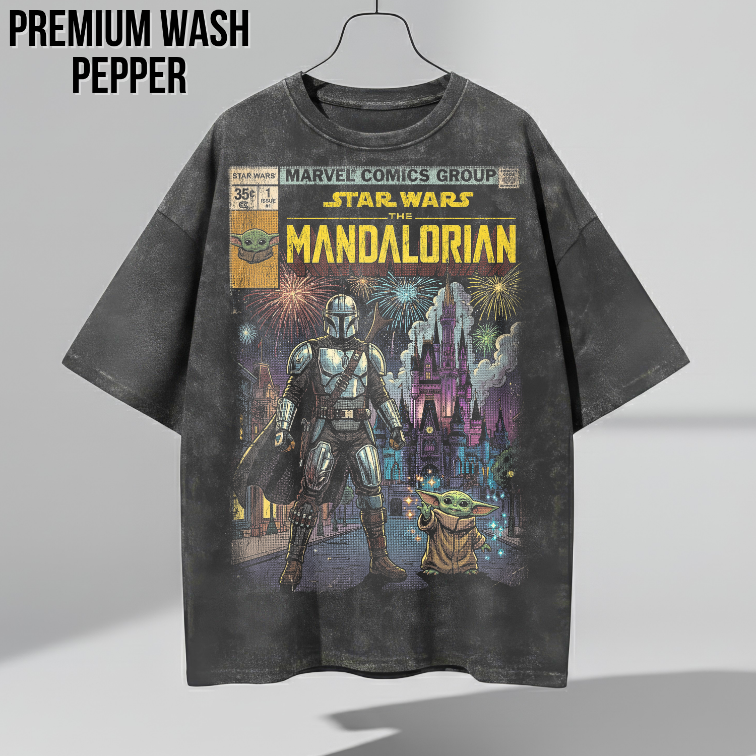 The Mandalorian and Grogu Disney World Castle Shirt - Star Wars Comic Style Tee