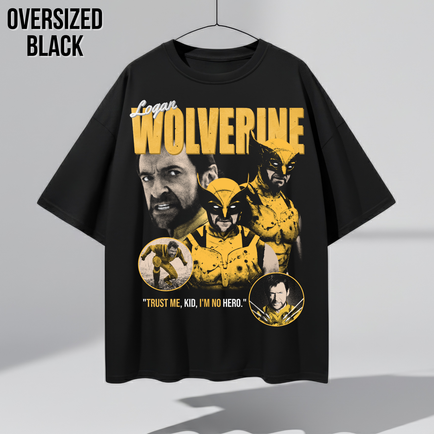 Wolverine Shirt – Logan Wolverine Trust Me Kid I'm No Hero Collage Tee, Hugh Jackman Wolverine Fan Gift, X-Men Wolverine Graphic Shirt, Marvel Mutant Tee