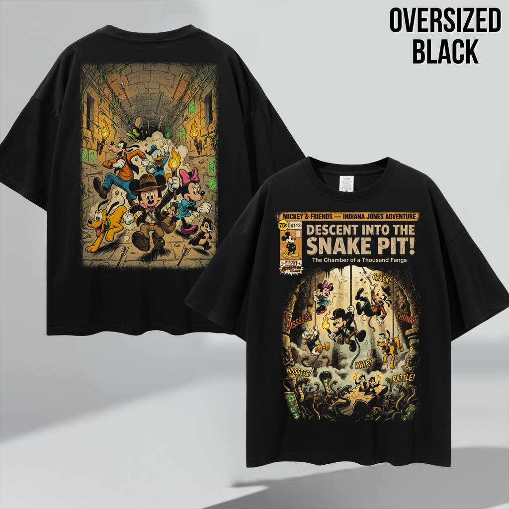 Mickey & Friends Indiana Jones Adventure Shirt: Vintage Front Back Print Graphic