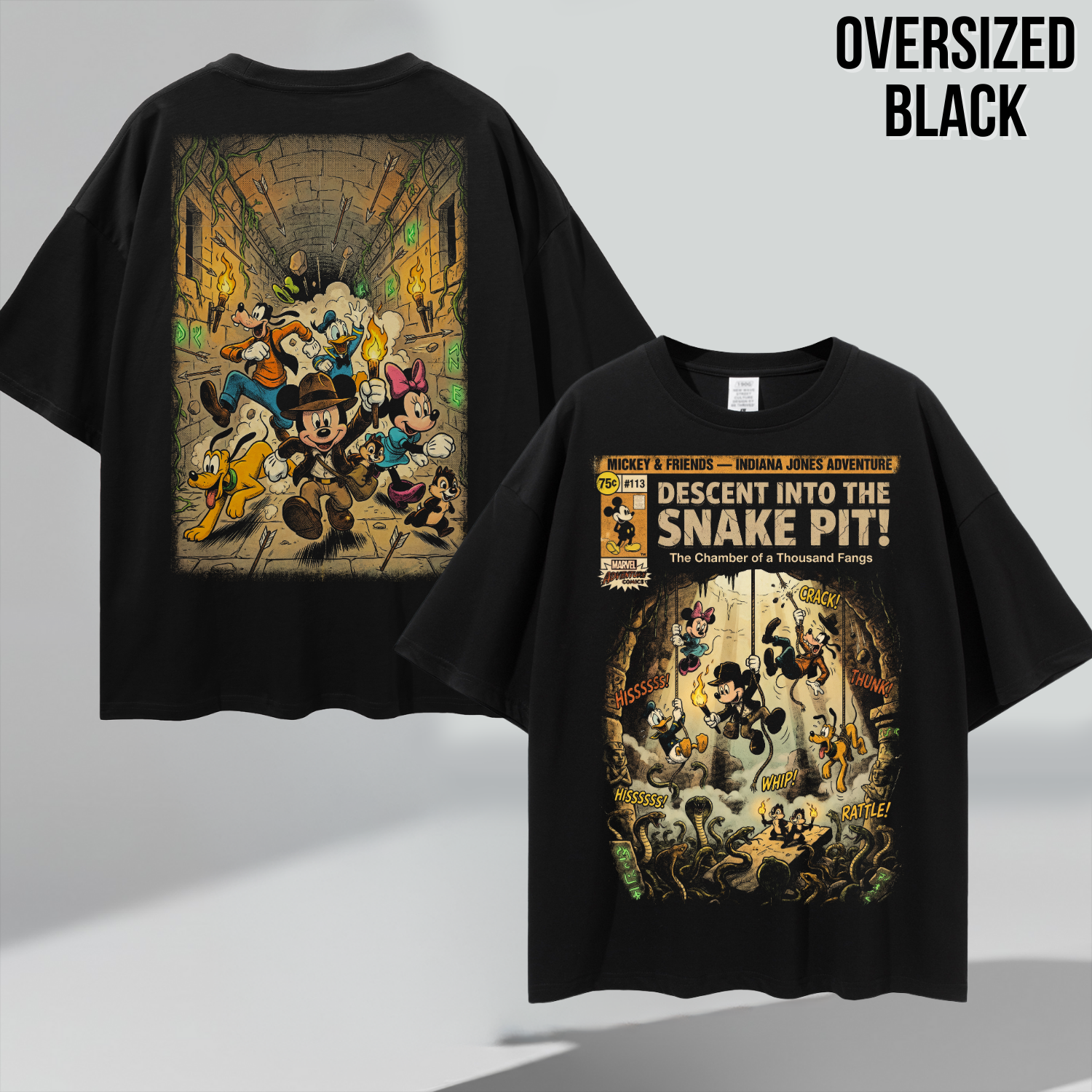 Mickey & Friends Indiana Jones Adventure Shirt: Vintage Front Back Print Graphic