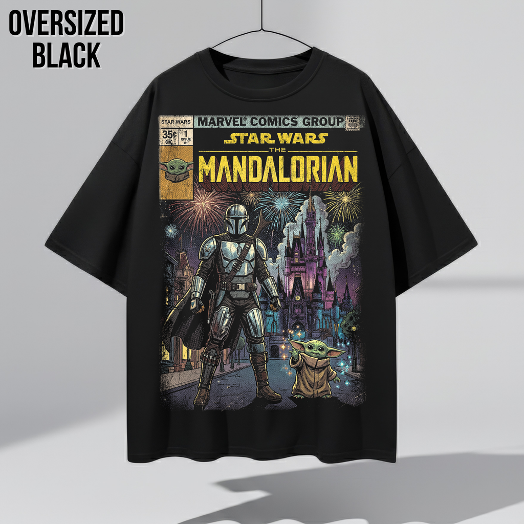 The Mandalorian and Grogu Disney World Castle Shirt - Star Wars Comic Style Tee